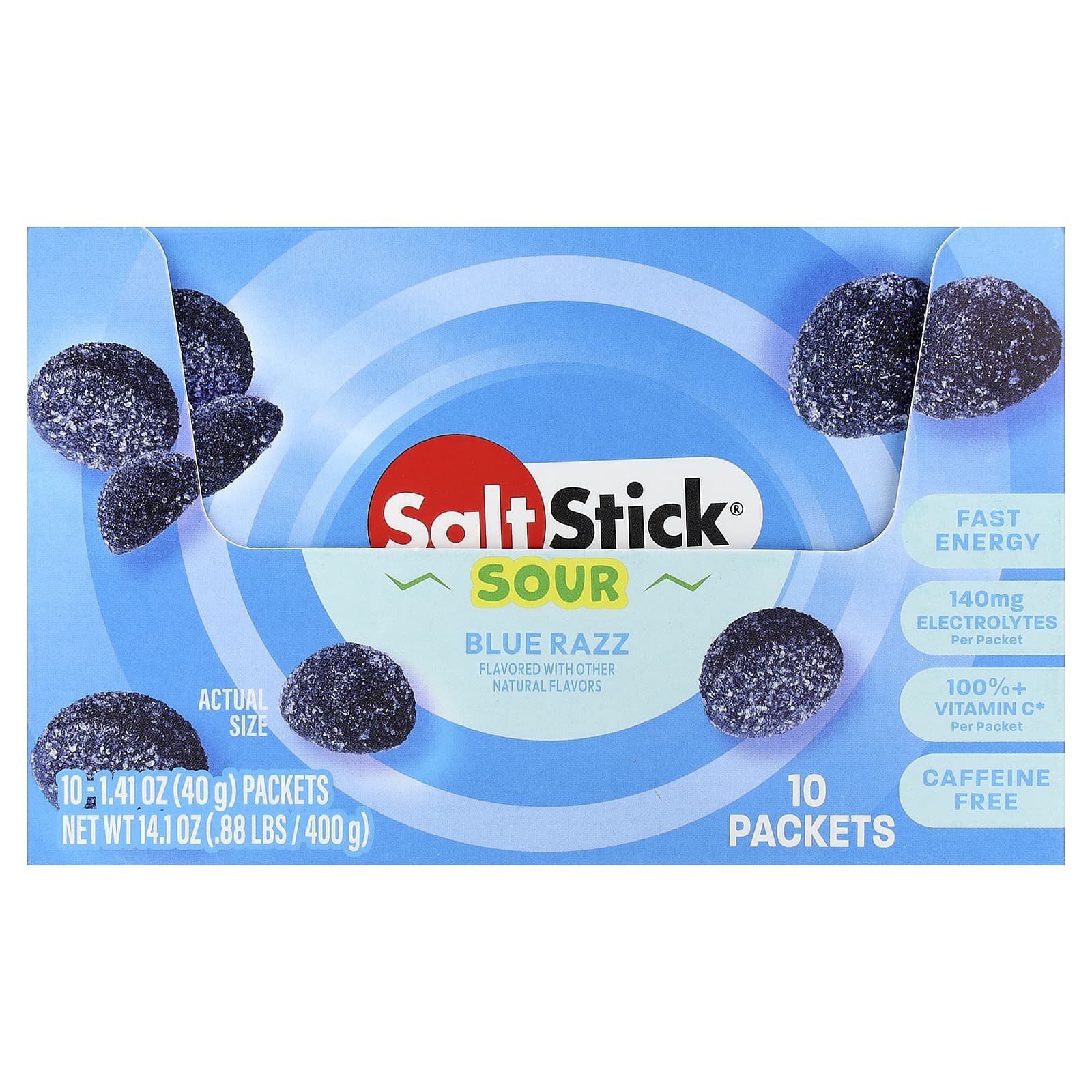 SaltStick, энергетические жевательные таблетки, со вкусом голубой малины, 10 пакетиков по 40 г (1,41 унции)