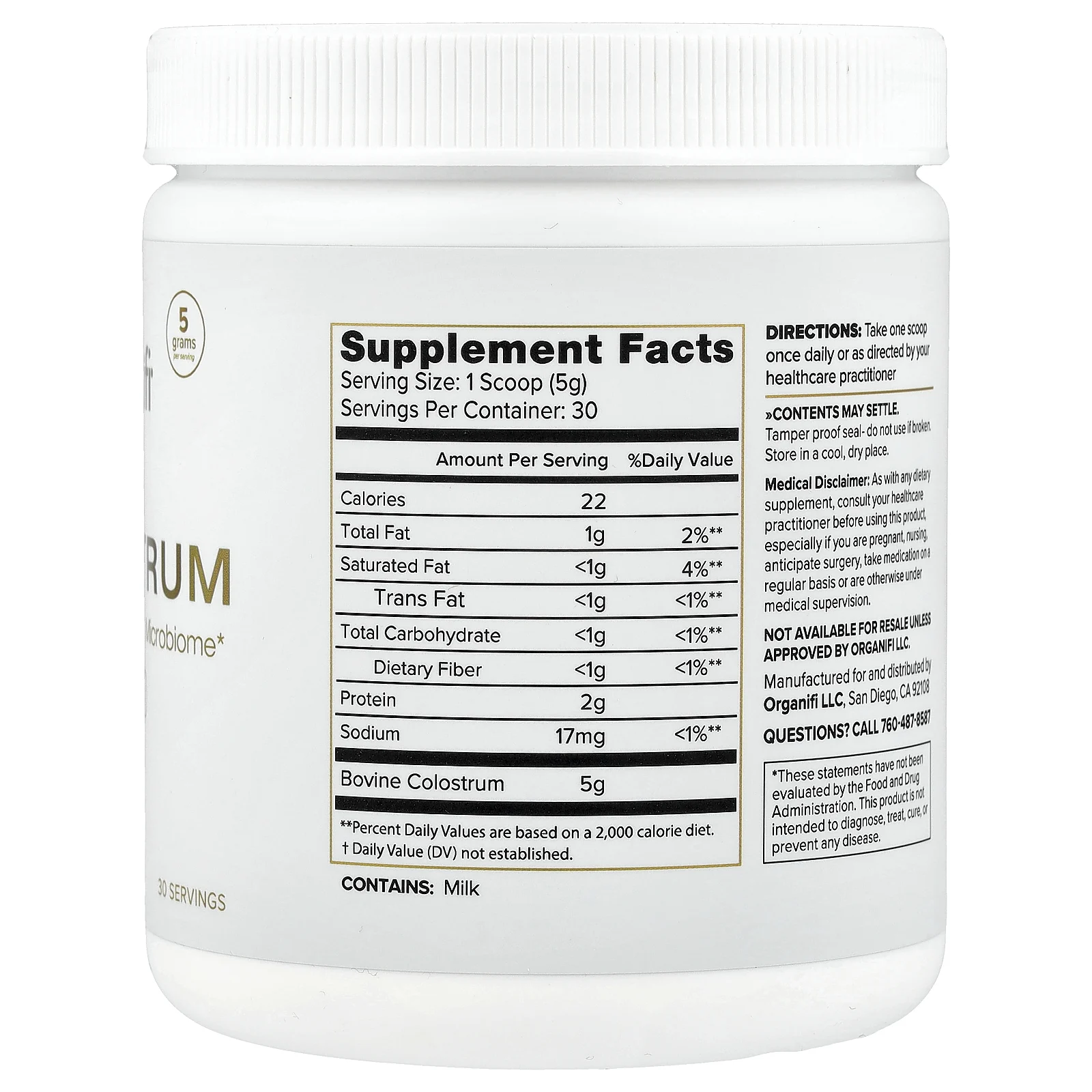 Organifi, молозиво, без добавок, 150 г (5,29 унции)