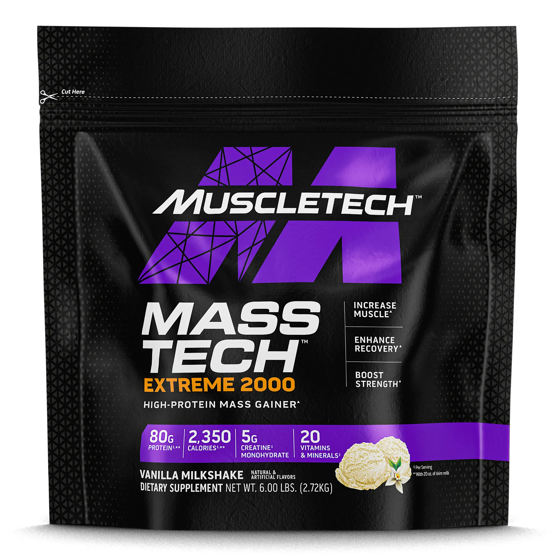 MuscleTech, Mass Tech Extreme 2000, со вкусом ванильного молочного коктейля, 2,72 кг (6 фунтов)