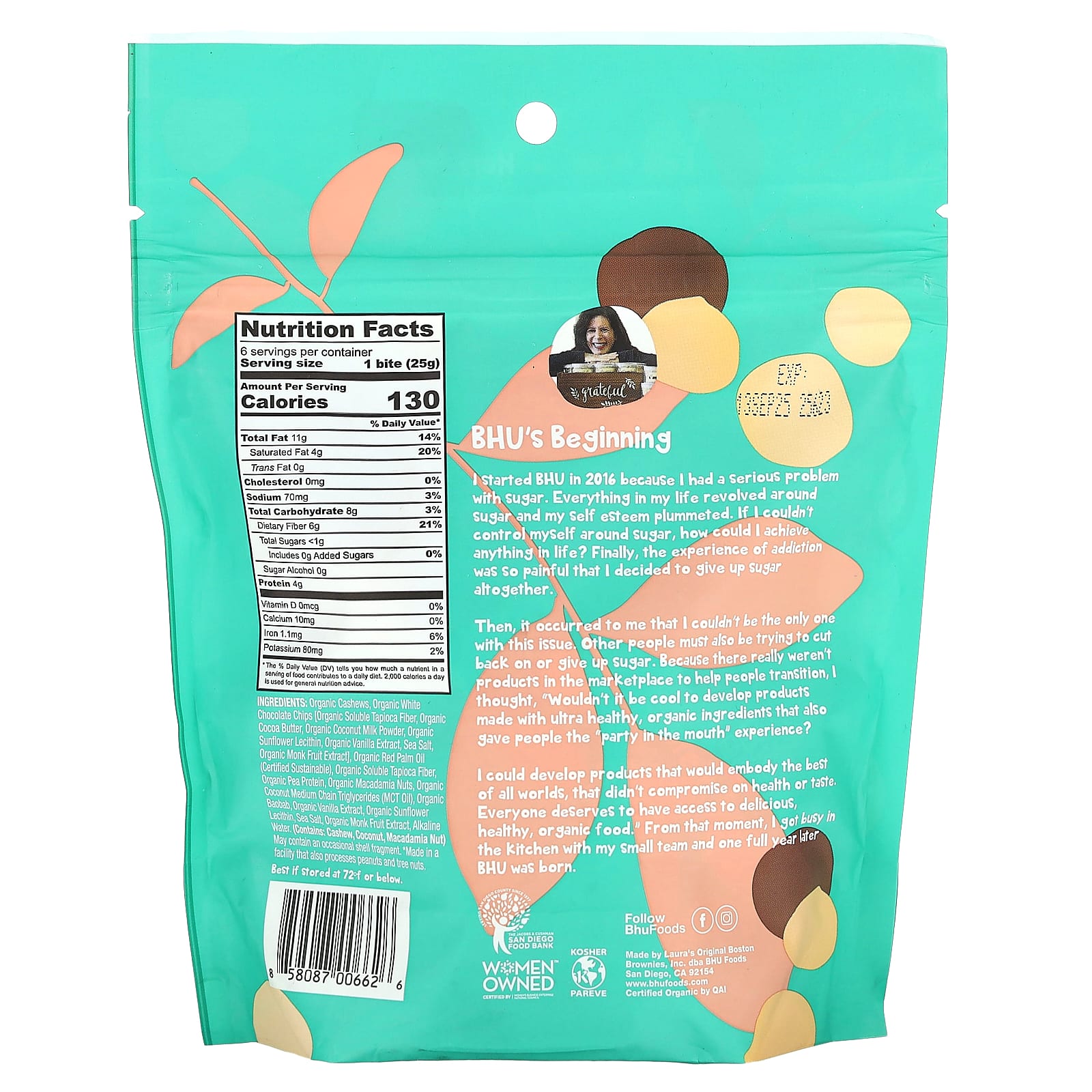 BHU Foods, Protein Bites, тесто для печенья с белым шоколадом и макадамией, 6 кусочков в упаковке по 25 г (0,88 унции)