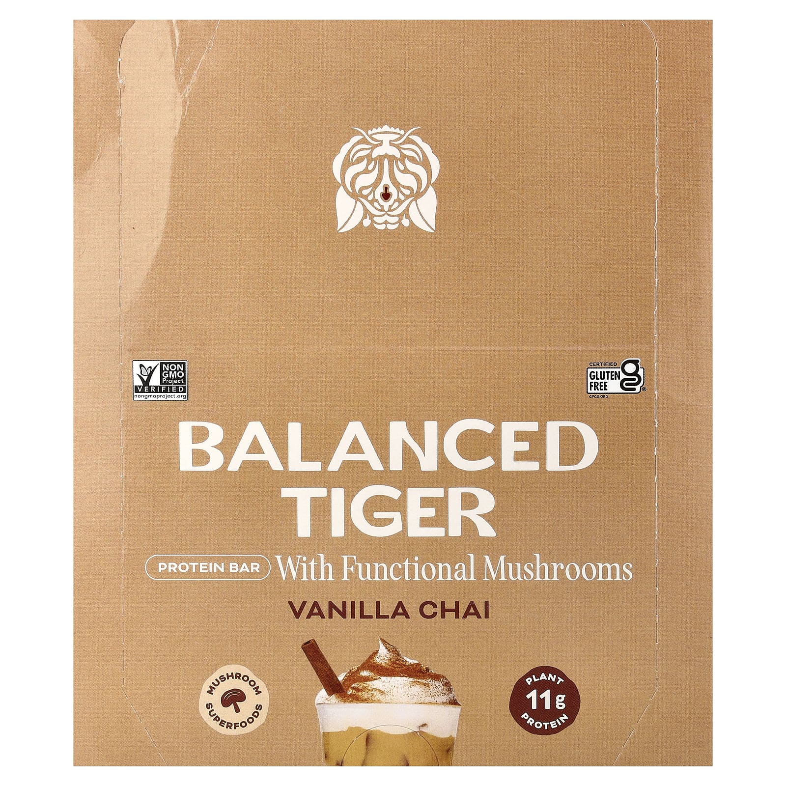 Balanced Tiger, протеиновый батончик, со вкусом ванильного чая, 12 батончиков по 44 г (1,55 унции)