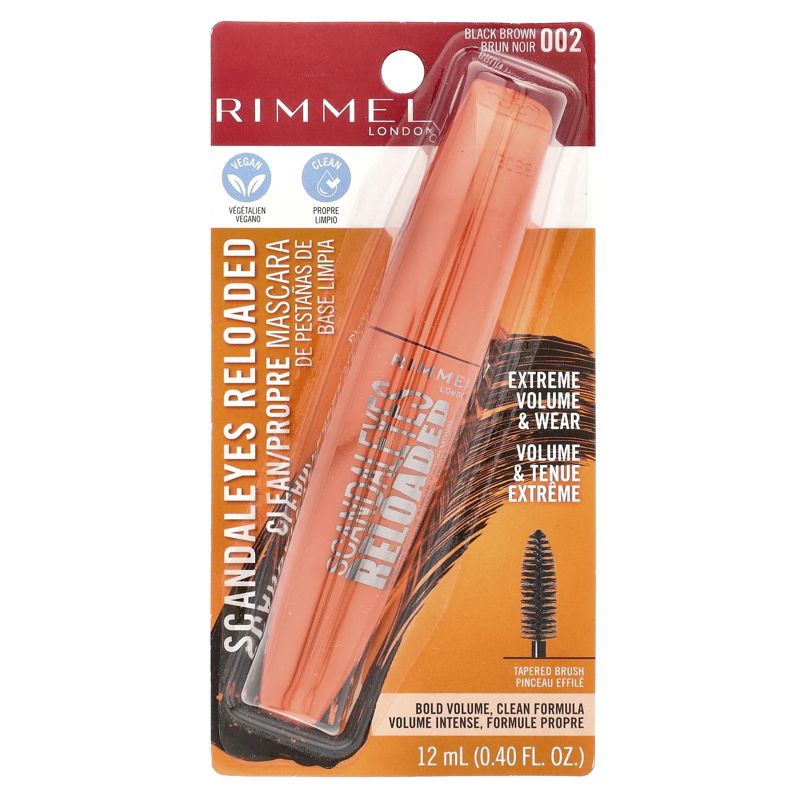 Rimmel London, Scandaleyes Reloaded, чистая тушь, оттенок 002, черно-коричневый, 12 мл (0,40 жидк. Унции)