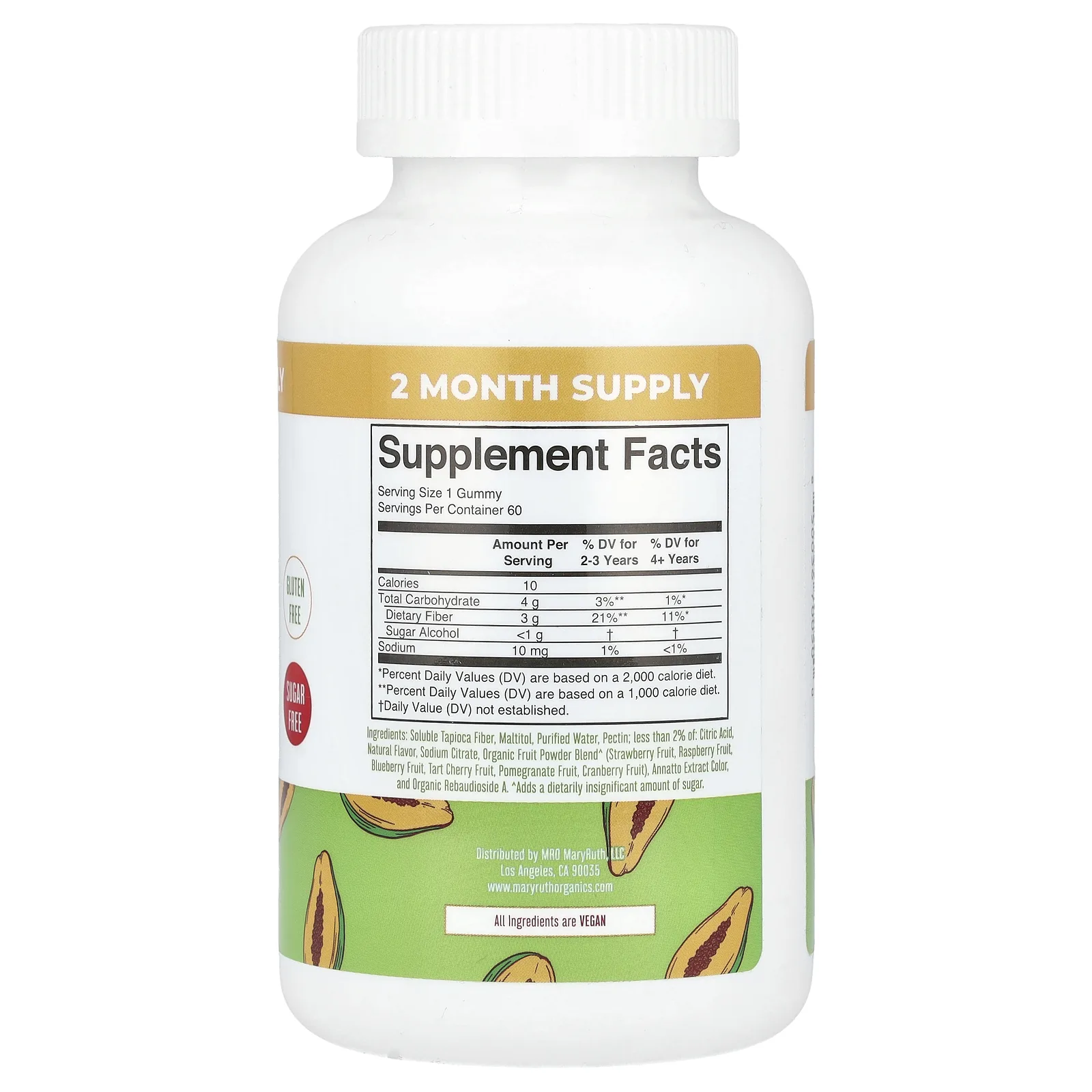 MaryRuth's, Kids, Fiber Gummies, Ages 2+, Papaya, 60 Gummies