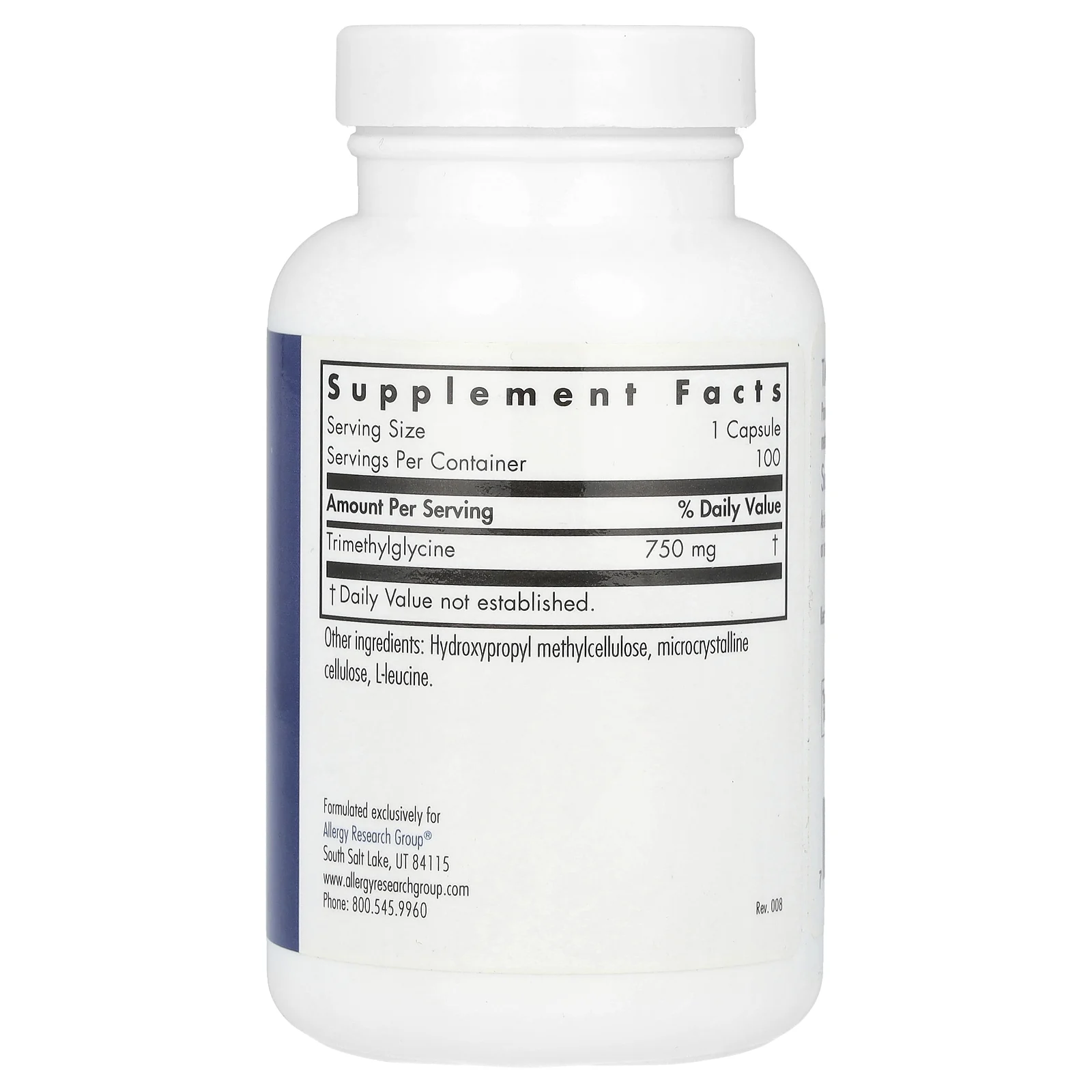 Allergy Research Group, Триметилглицин ТМГ, 100 растительных капсул