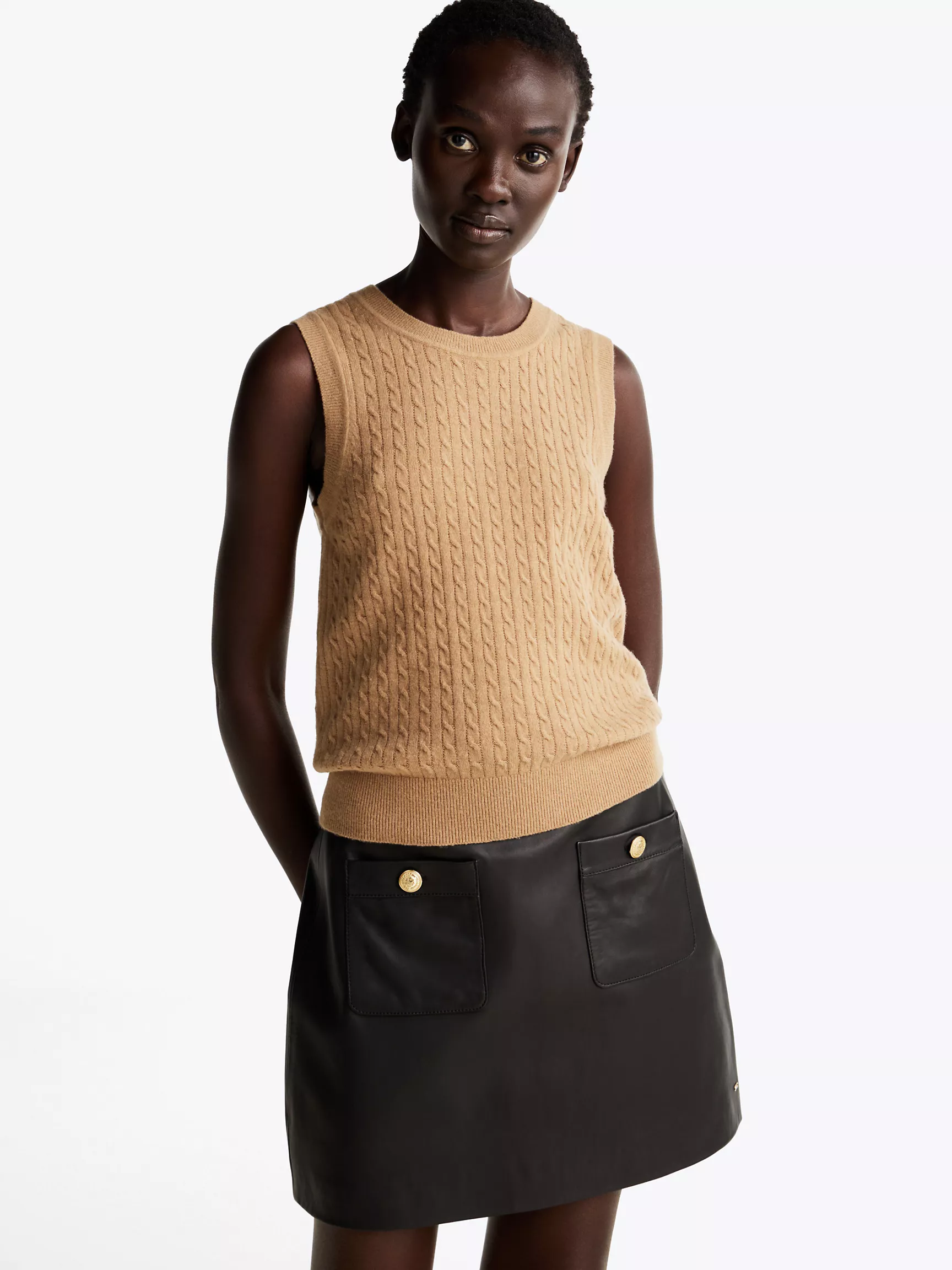 Женский свитер Tommy Hilfiger, Укороченный вязаный топ из шерстяной смеси с узором "косы"