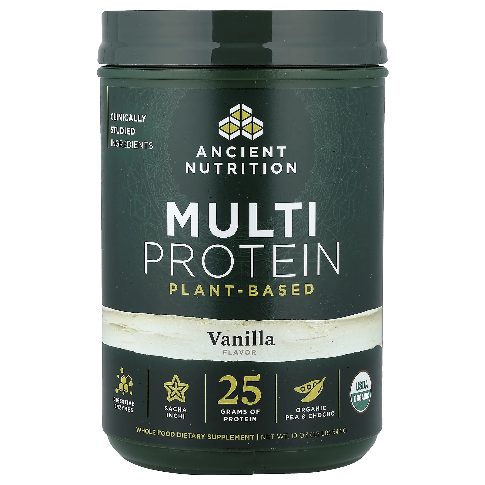 Ancient Nutrition, мультипротеин, растительный, с ванильным вкусом, 543 г (1,2 фунта)