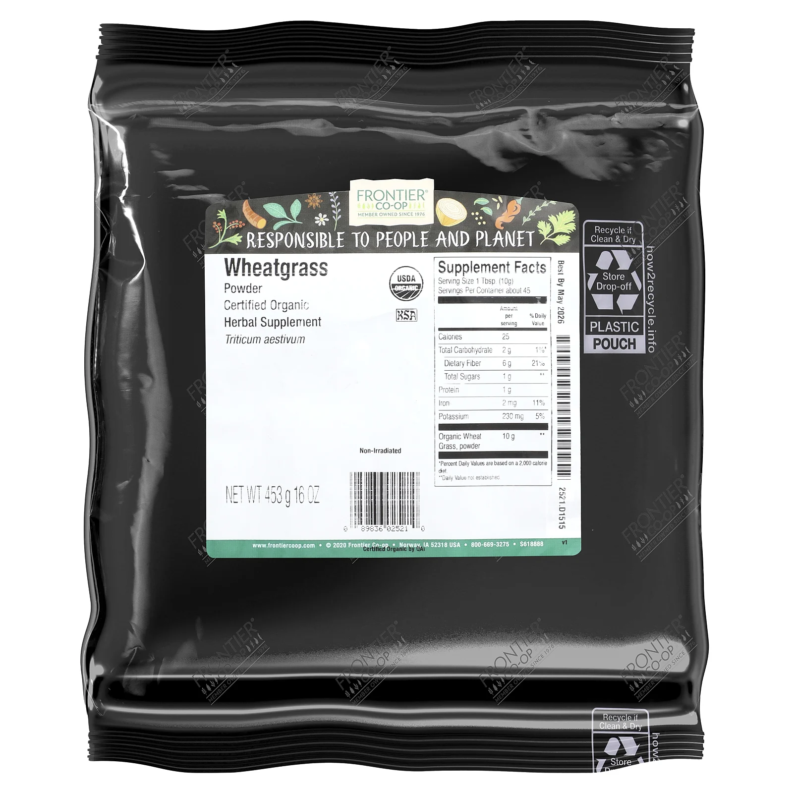 Frontier Co-op, Органический порошок из ростков пшеницы, 453 г (16 унций)