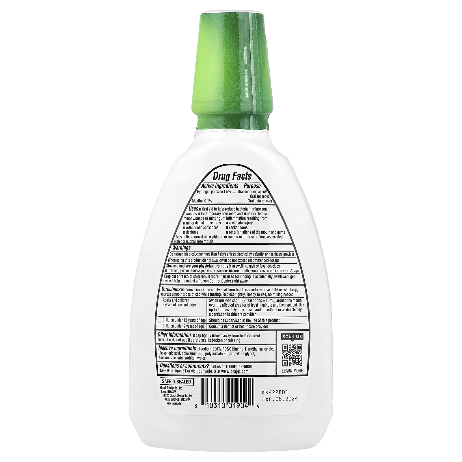 Orajel, Gum Pain, без спирта, успокаивающая мята, 473,2 мл (16 жидк. унций)