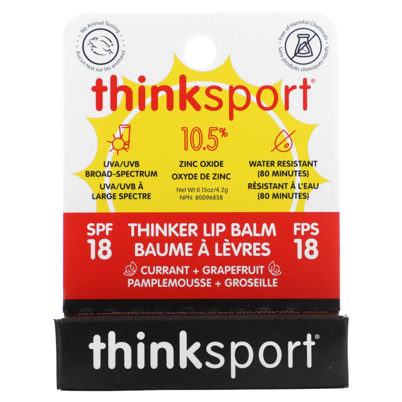 think, Thinksport, бальзам для губ Thinker, SPF 18, смородина и грейпфрут, 4,2 г (0,15 унции)