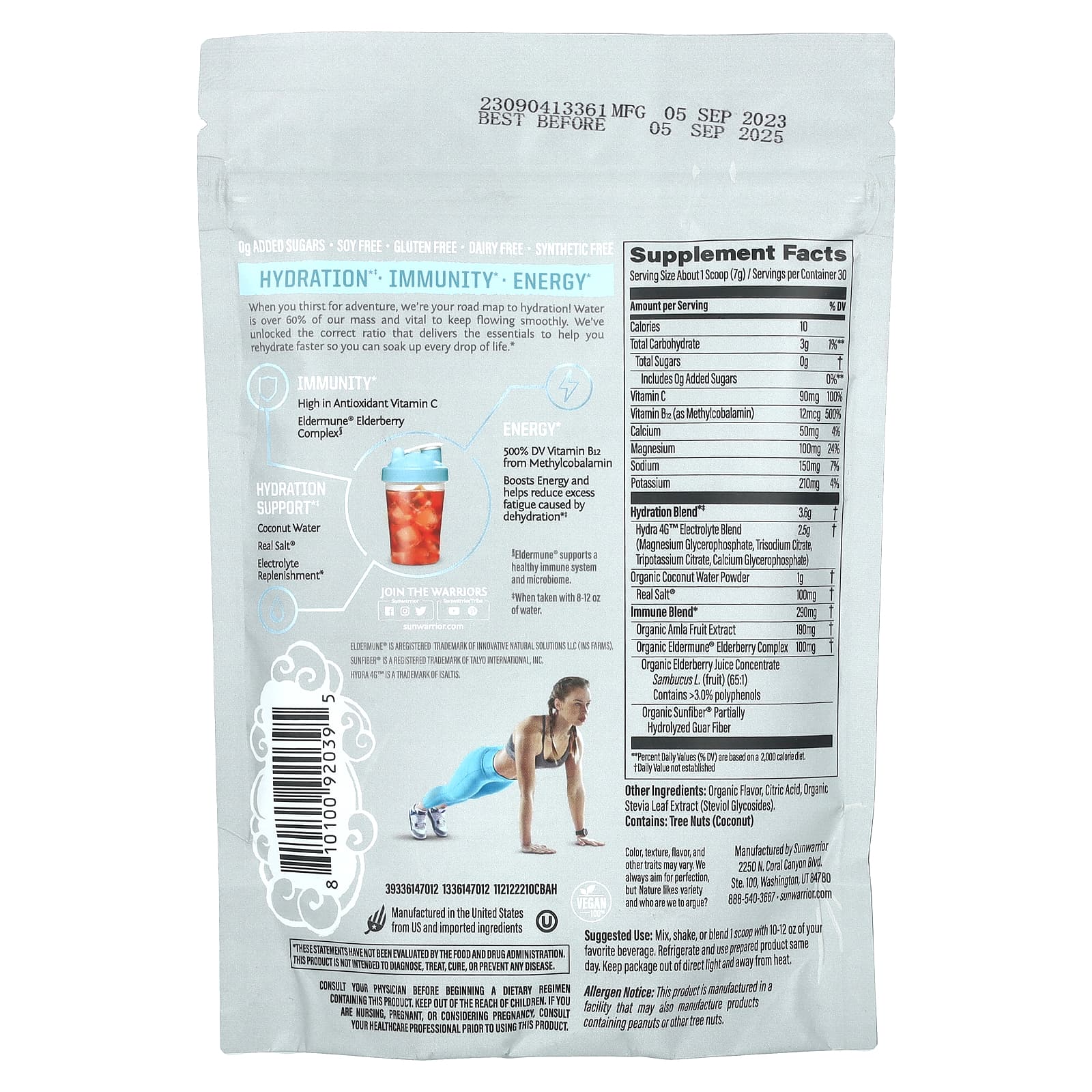 Sunwarrior, Sport, активное увлажнение, кокос и ягоды, 210 г (7,4 унции)