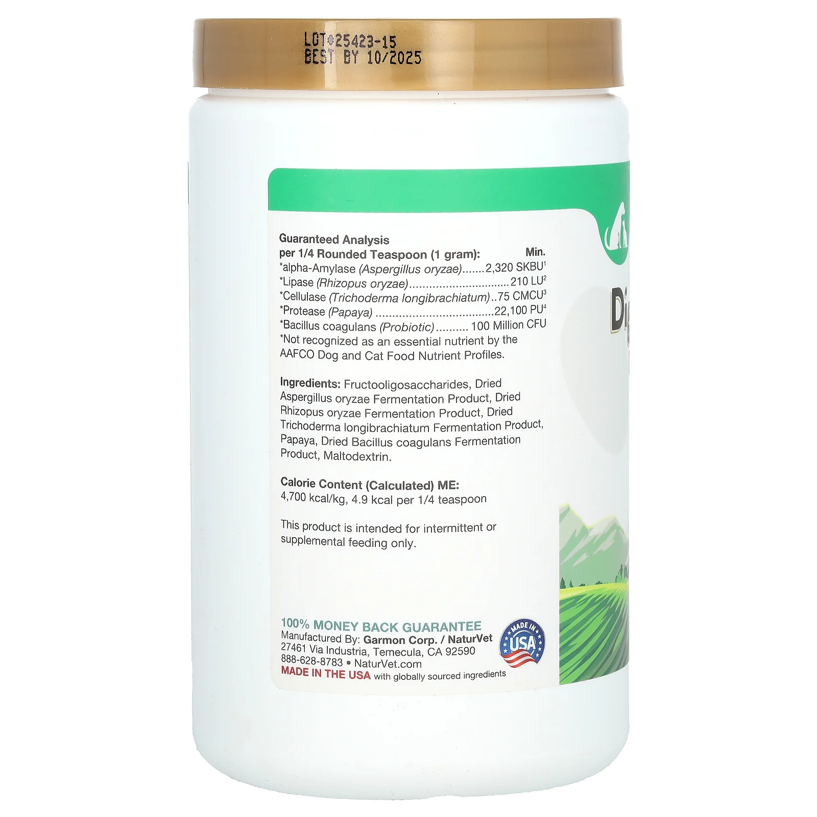 NaturVet, пищеварительные ферменты, ежедневная поддержка пищеварения, с пребиотиками и пробиотиками, для собак и кошек, 454 г (1 фунт)