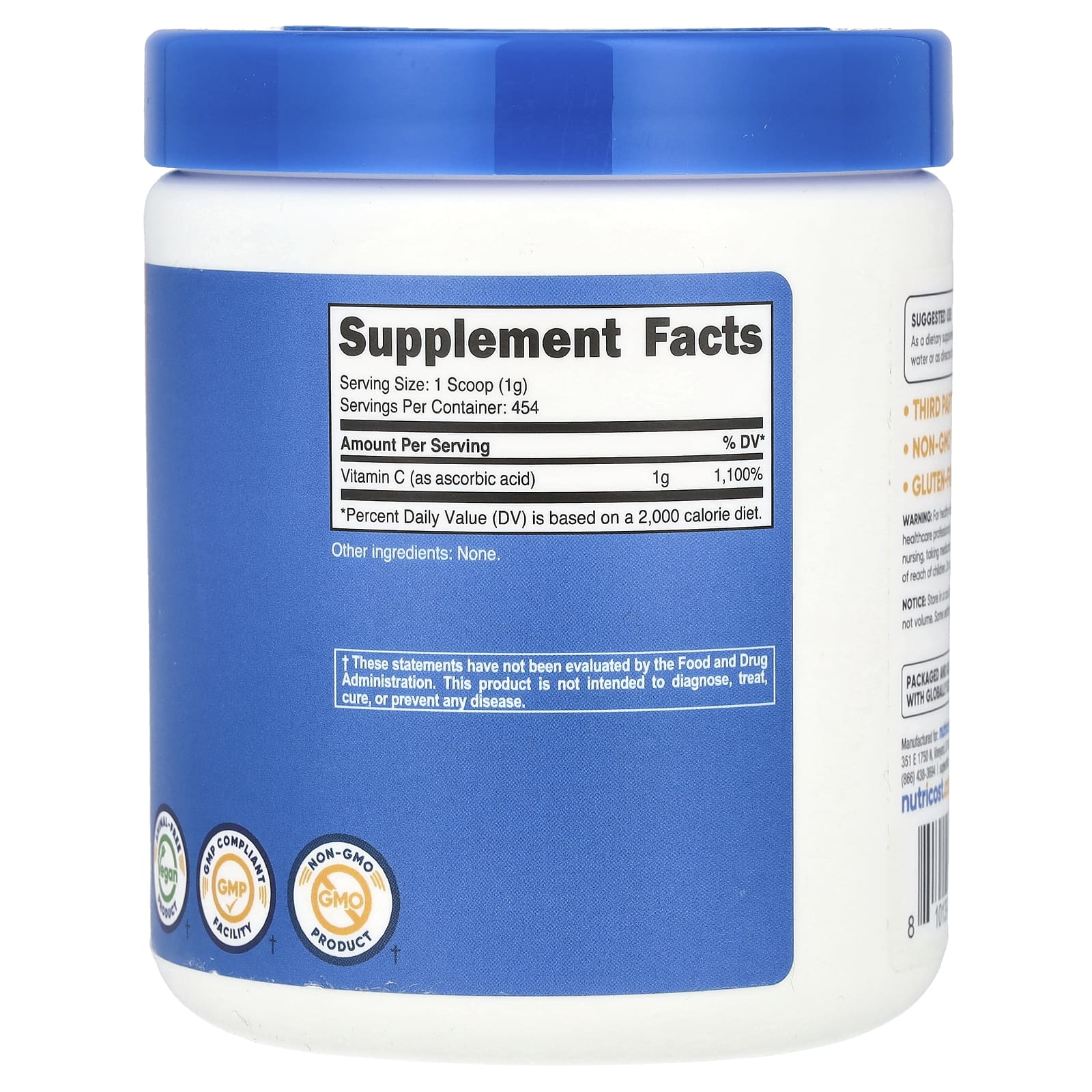 Nutricost, Витамин C, без добавок, 454 г (16,2 унции)