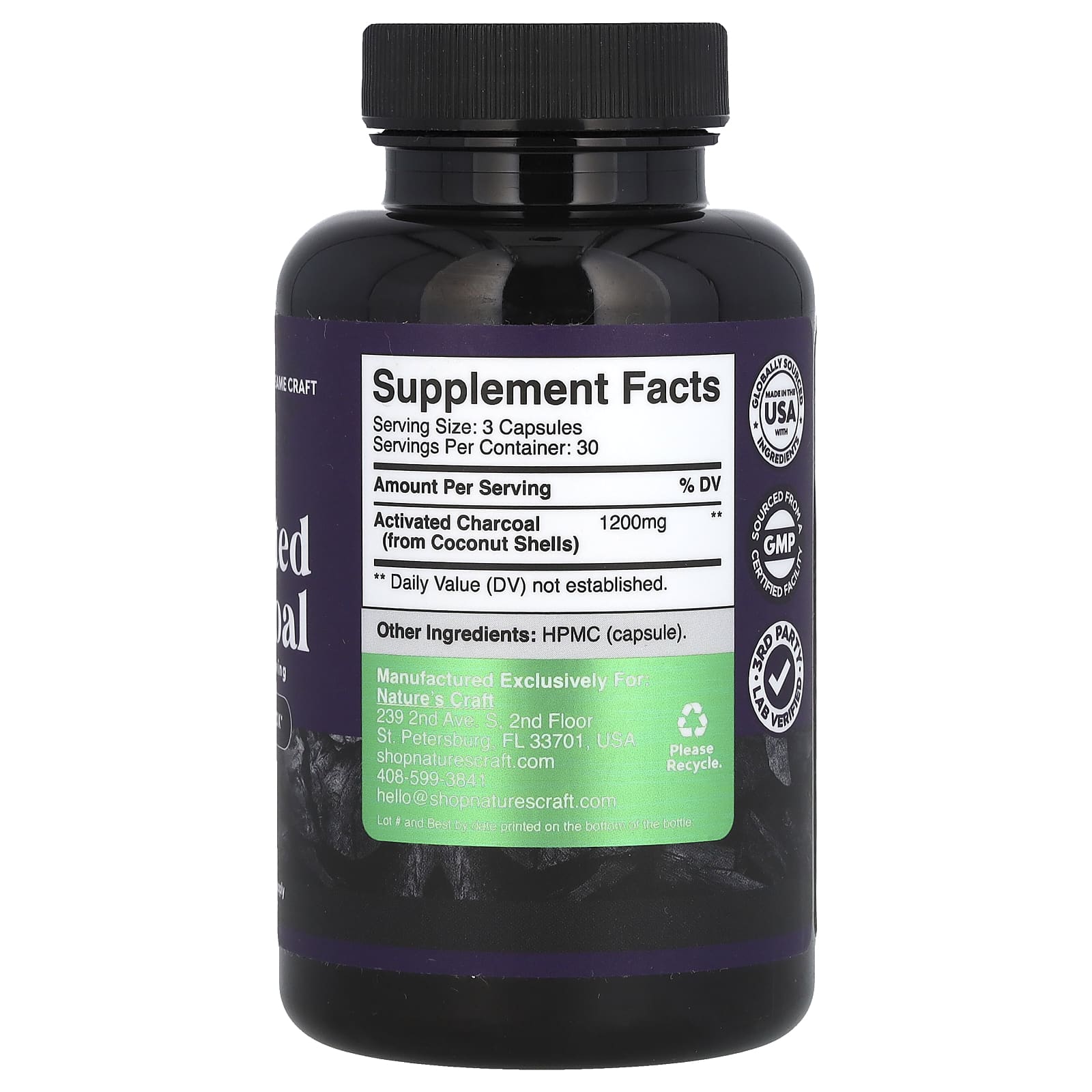 Nature's Craft, Активированный уголь, 1200 мг, 90 капсул (400 мг на капсулу)