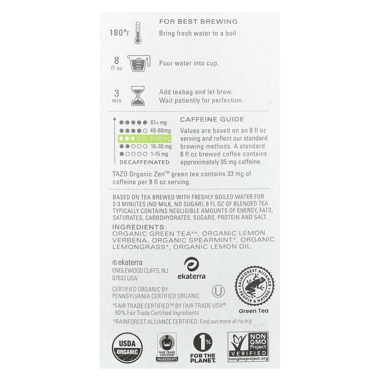 Tazo Teas, Регенеративный зеленый чай, органический дзен, 16 чайных пакетиков, 34 г (1,2 унции)