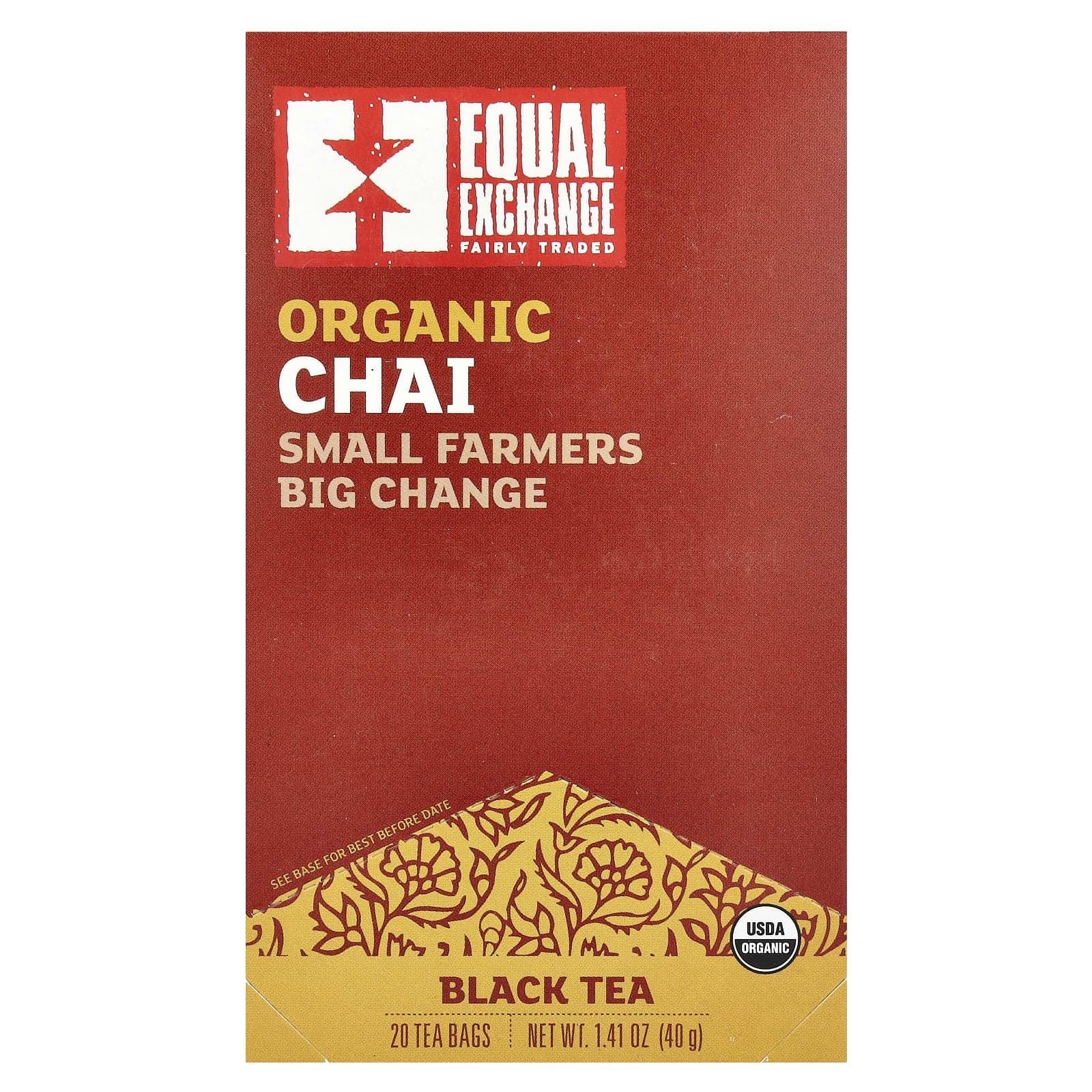 Equal Exchange, Органический черный чай с чаем, 20 чайных пакетиков, 40 г (1,41 унции)