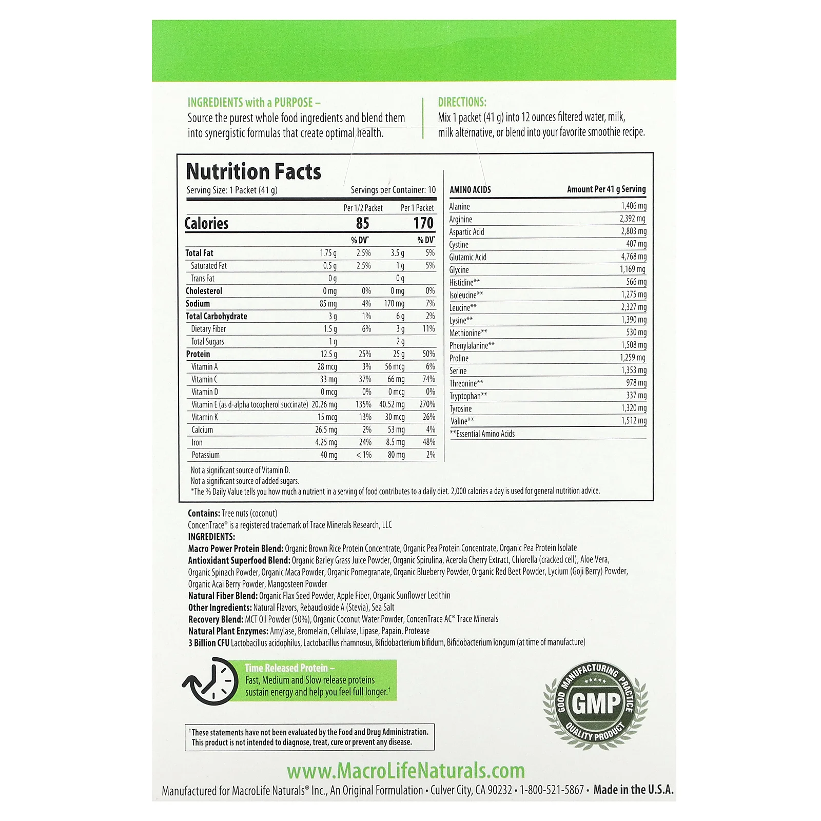 Macrolife Naturals, MacroMeal, протеиновый порошок высшего качества, с ванилью, 10 пакетиков по 41 г (1,4 унции)