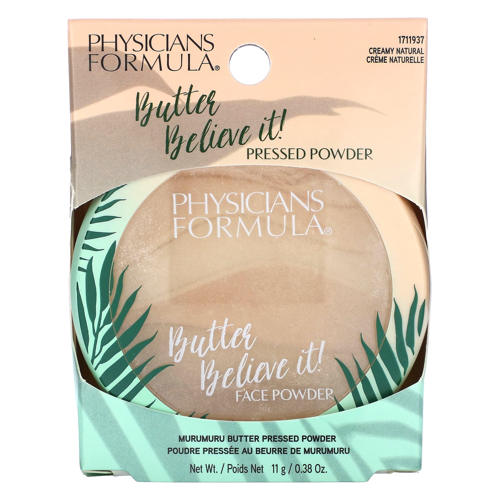 Physicians Formula, Butter Believe It !, прессованный порошок из масла мурумуру, 1711937 натуральный крем, 11 г (0,38 унции)