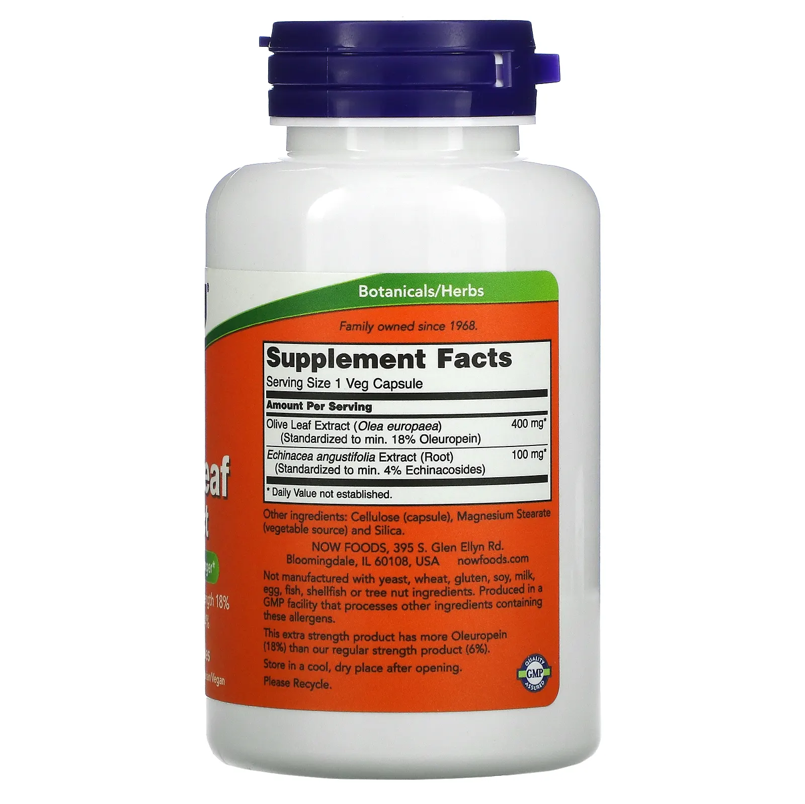 NOW Foods, Экстракт из листьев оливы, 100 растительных капсул