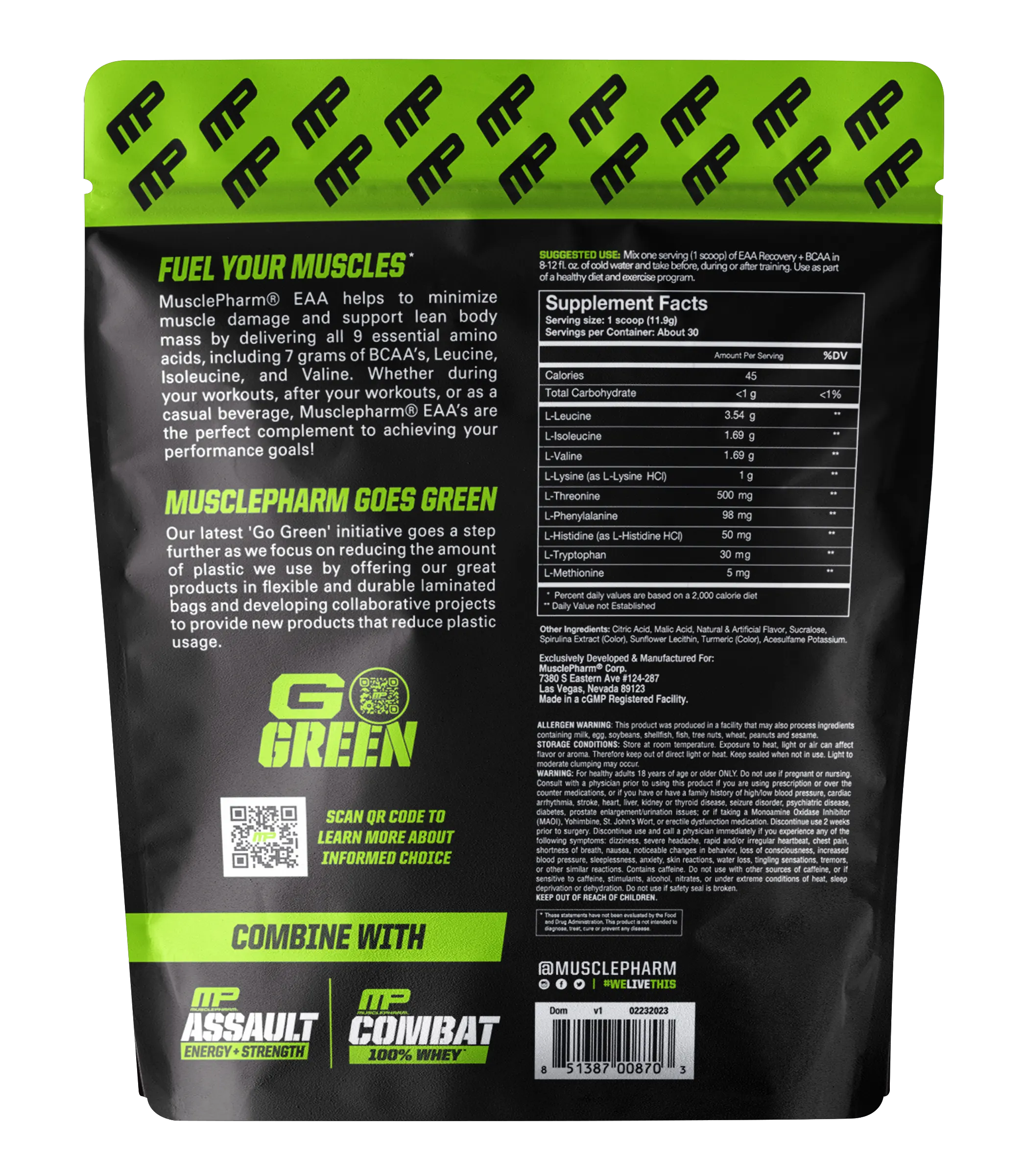 MusclePharm, EAA, восстановление + BCAA, со вкусом арбуза, 366 г (12,9 унции)