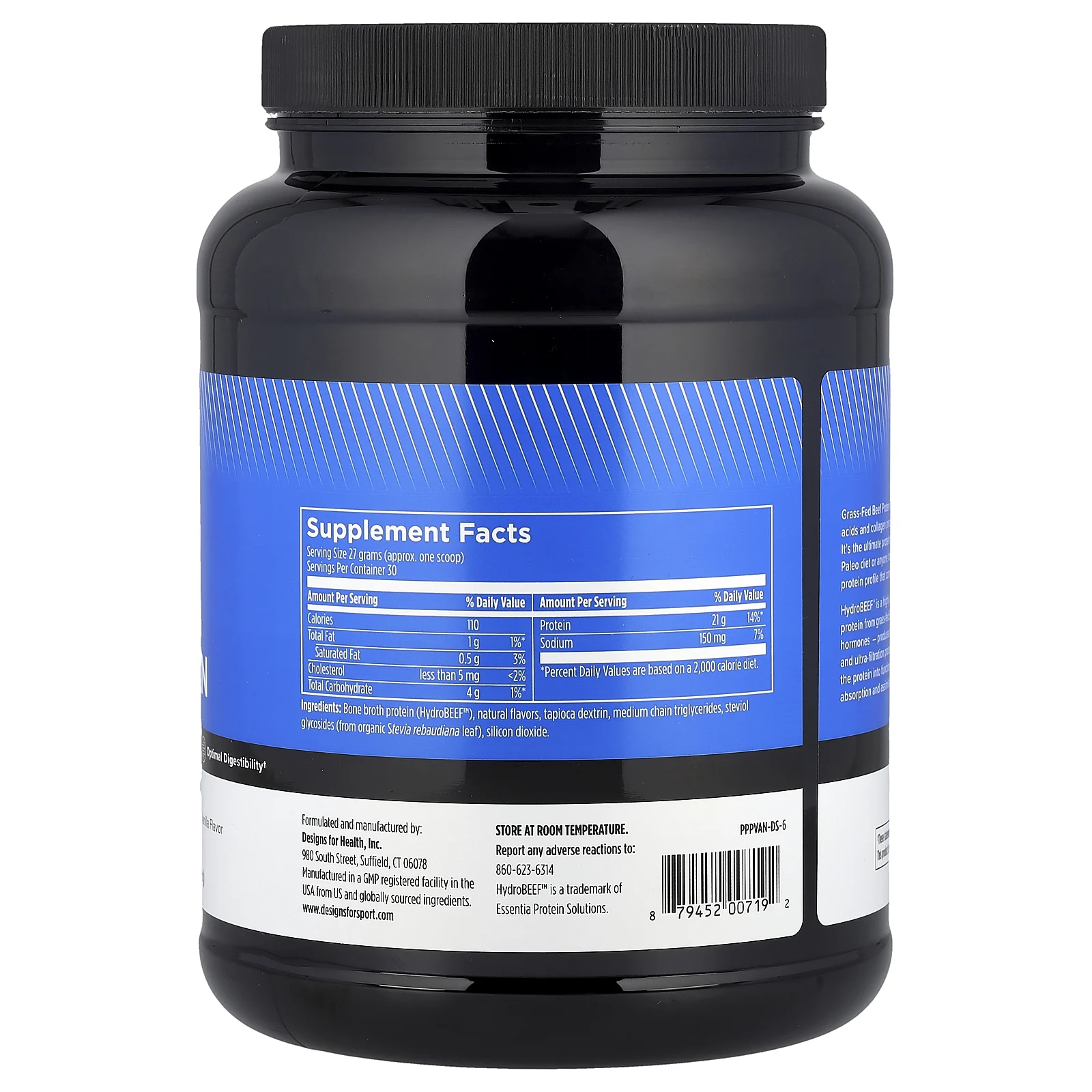 Designs For Health, Designs For Sport®, говяжий протеин травяного откорма, ваниль, 810 г (1,8 фунта)