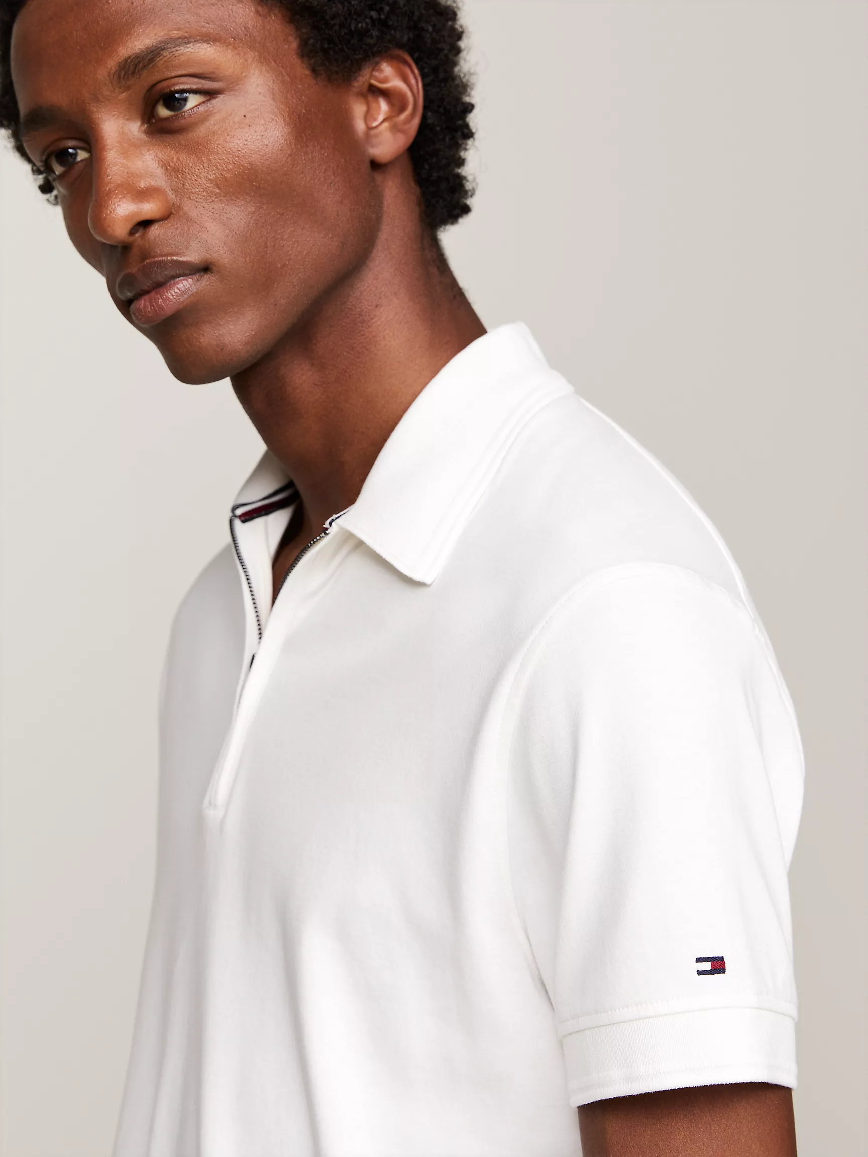 Мужское поло Tommy Hilfiger, Приталенное поло на молнии из ткани Interlock