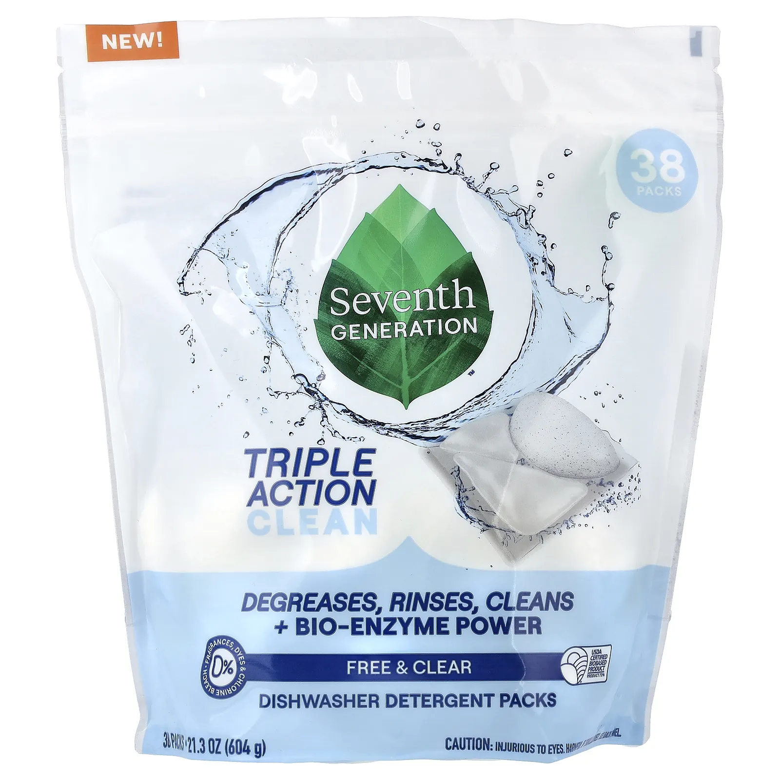 Seventh Generation, моющие средства для посудомоечных машин, Free & Clear, 36 упаковок, 604 г (21,3 унции)