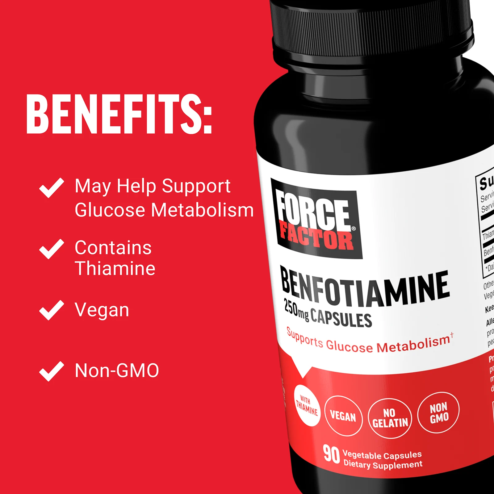 Force Factor, Бенфотиамин, 250 мг, 90 растительных капсул