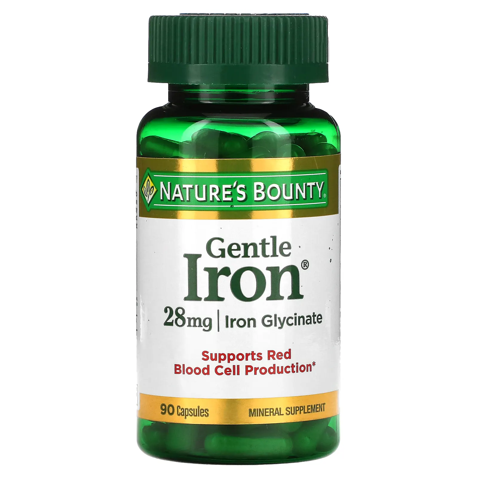 Nature's Bounty, Gentle Iron, железо, 28 мг, 90 капсул