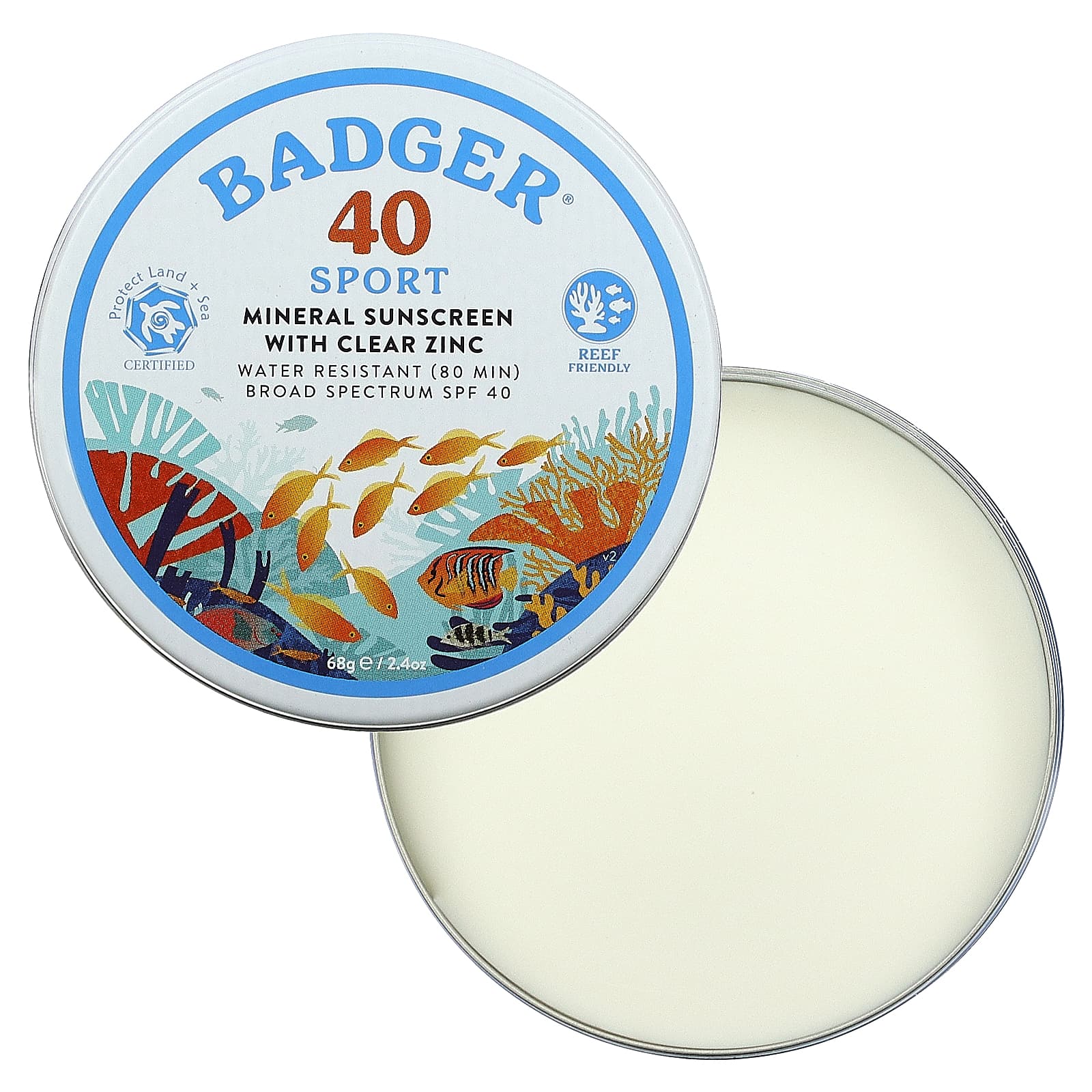 Badger Company, Sport, минеральное солнцезащитное средство с чистым цинком, SPF 40, без запаха, 68 г (2,4 унции)