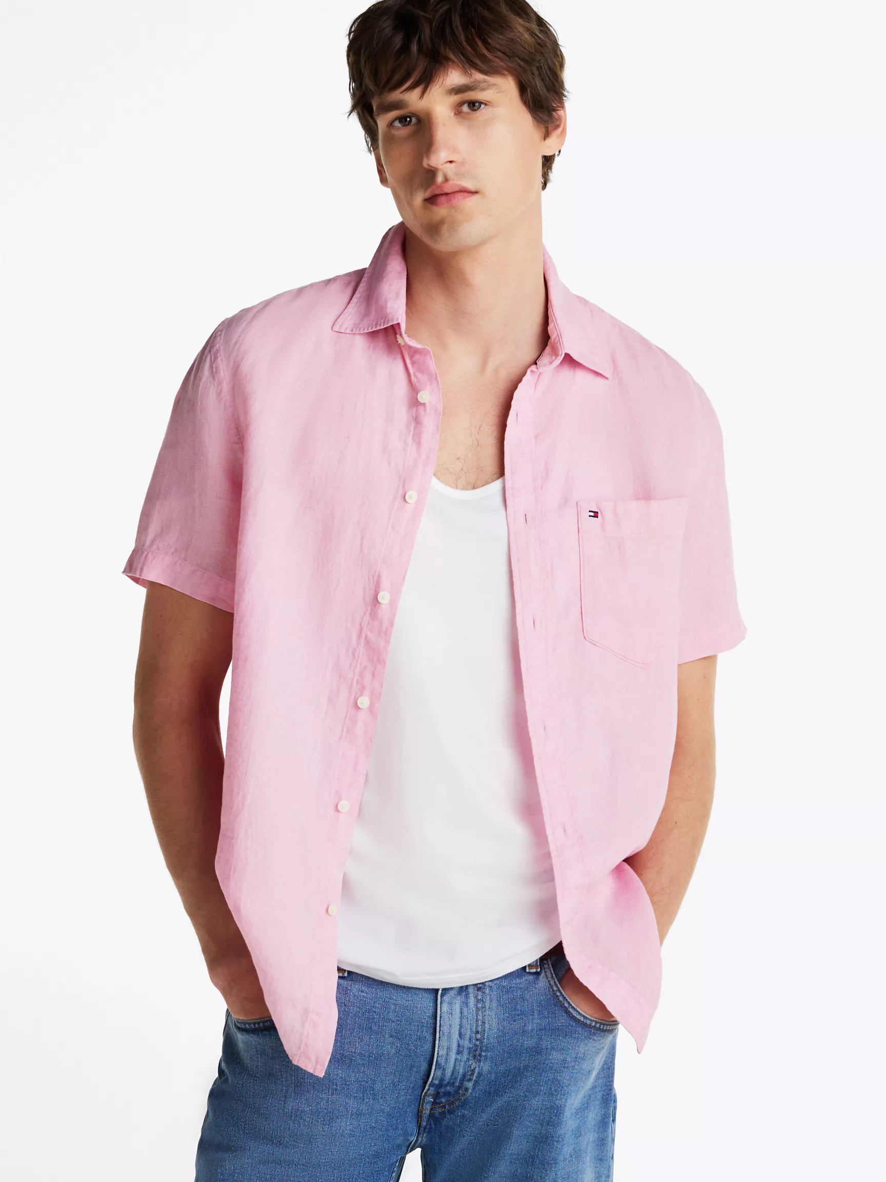 Мужская рубашка Tommy Hilfiger, Рубашка из окрашенного льна с короткими рукавами