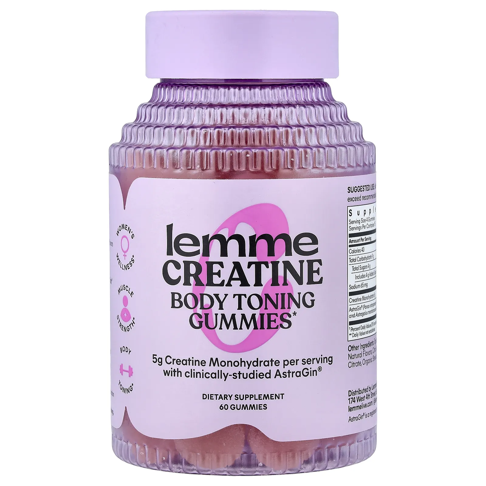 Lemme, креатин, тонизирующие жевательные таблетки для тела, со вкусом кислой клубники, 60 жевательных таблеток