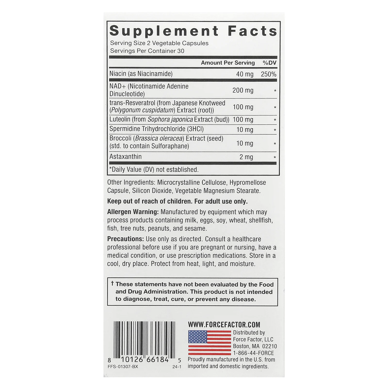 Force Factor, NAD + Longevity Nutrient Complex, 60 растительных капсул