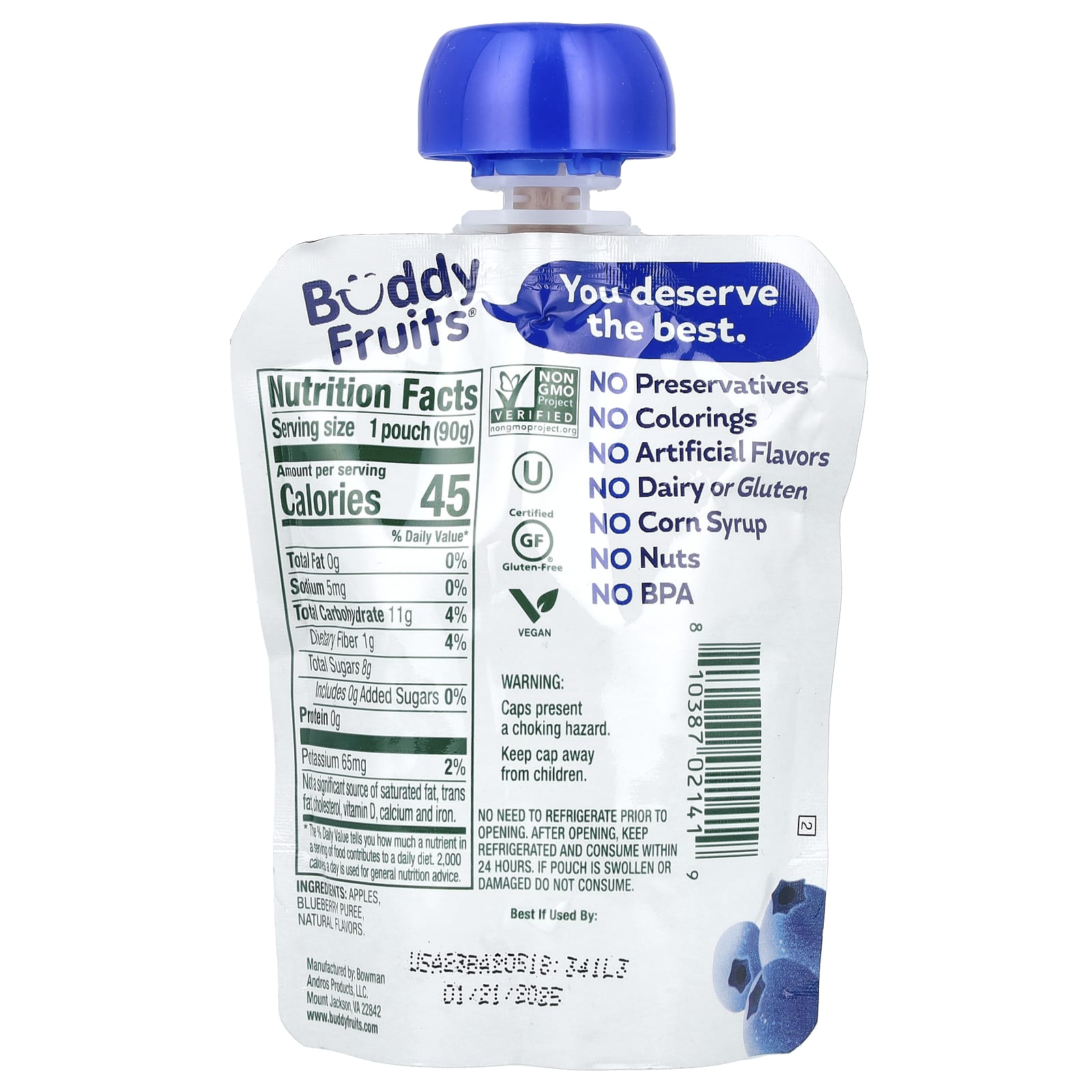 Buddy Fruits, фруктовая смесь, голубика и яблоко, 90 г (3,2 унции)
