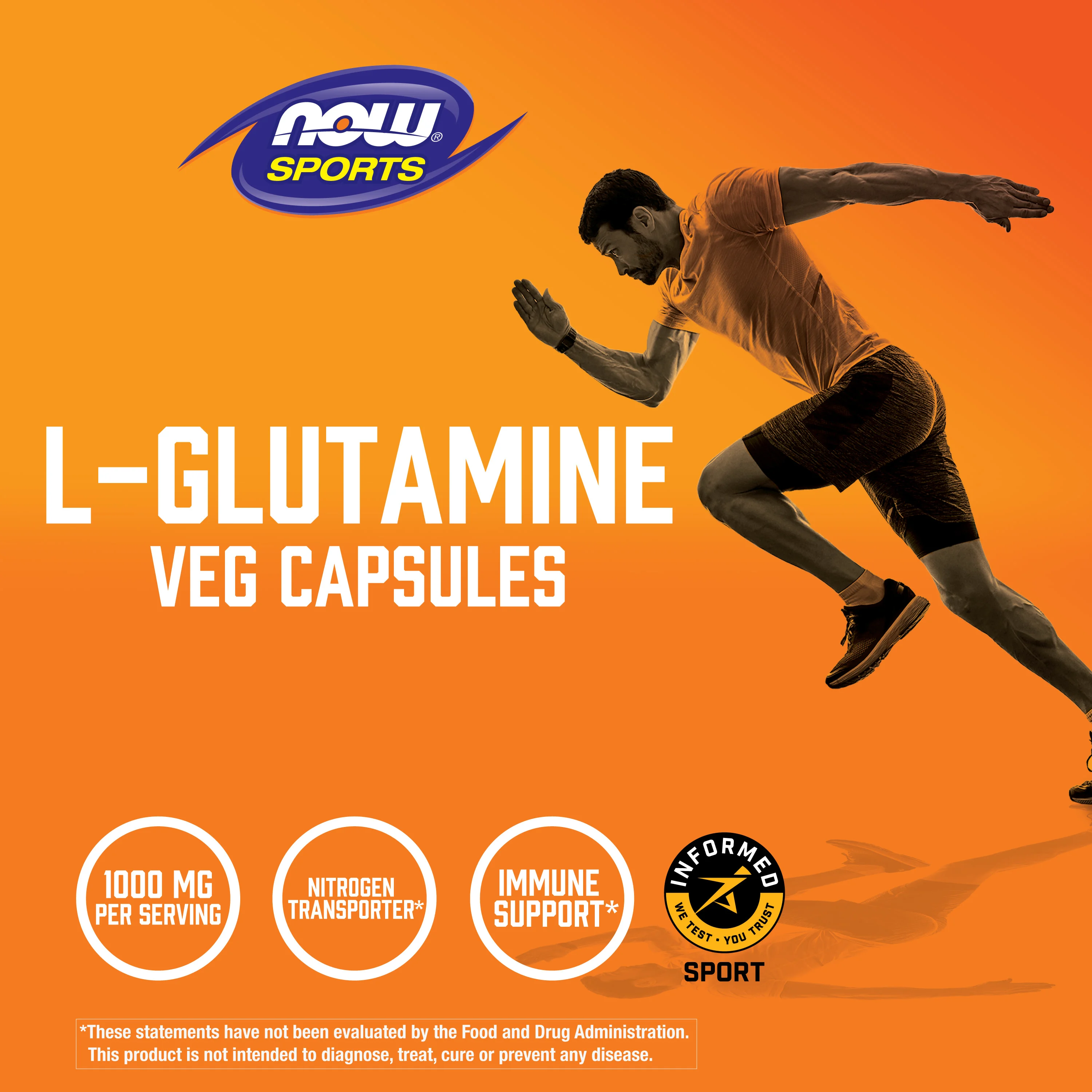NOW Foods, Sports, L-глутамин, двойная сила, 1000 мг, 120 вегетарианских капсул
