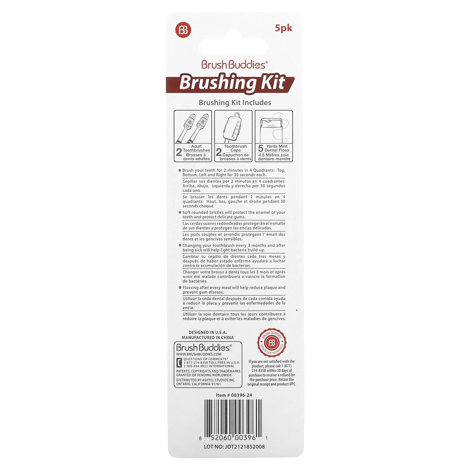 Brush Buddies,  Забота с умом , набор зубных щеток, для взрослых, 2 шт