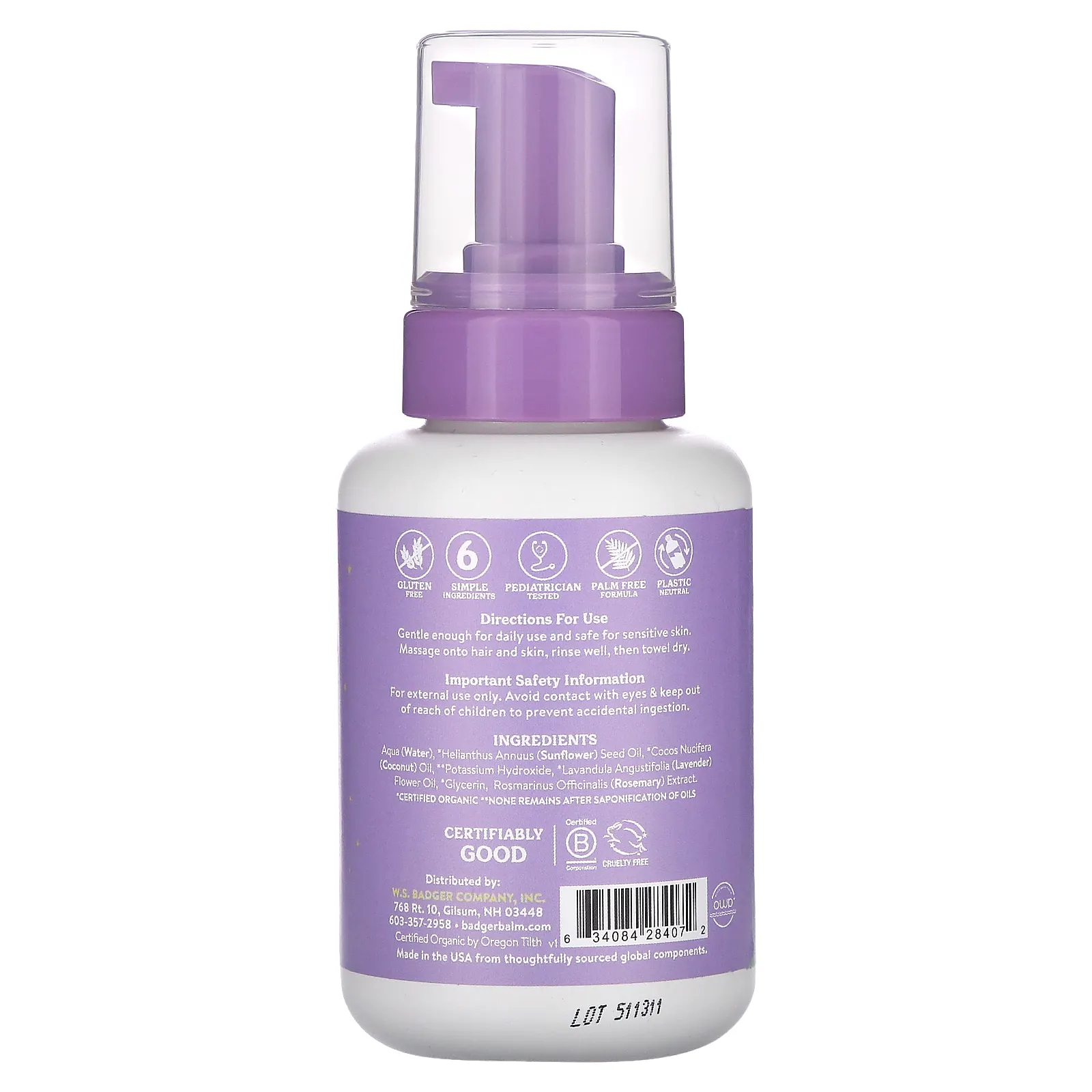 Badger, детский пенящийся шампунь и гель для душа, ночная лаванда, 296 мл (10 жидк. унций)