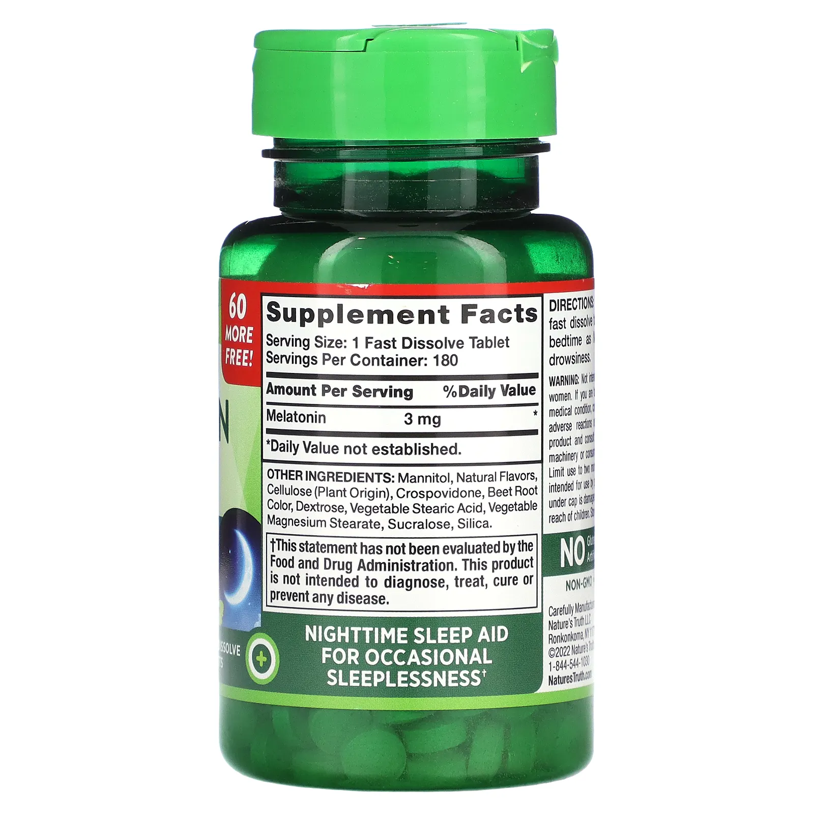 Nature's Truth, Мелатонин, натуральные ягоды, 3 мг, 180 быстрорастворимых таблеток
