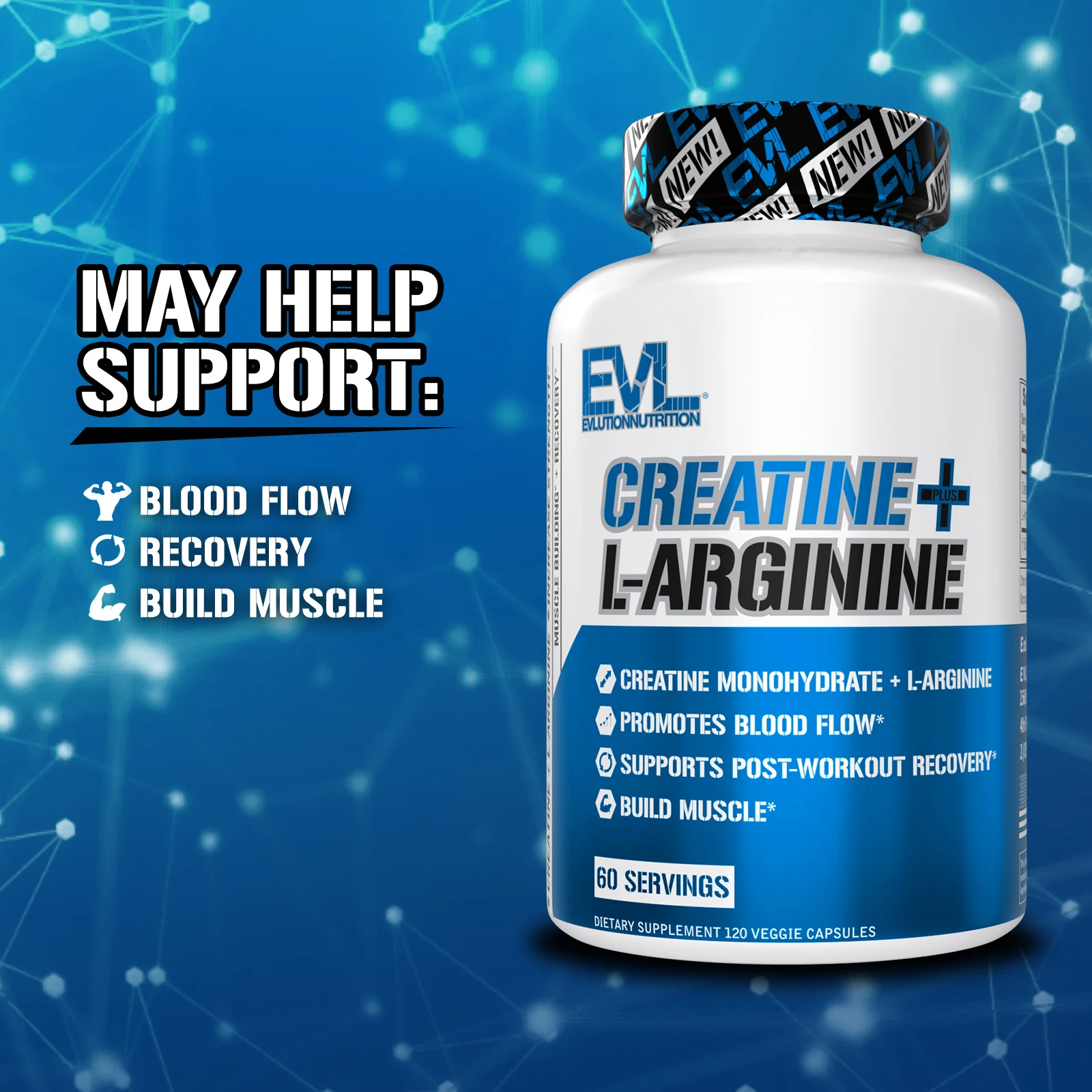 EVLution Nutrition, креатин с L-аргинином, 120 растительных капсул