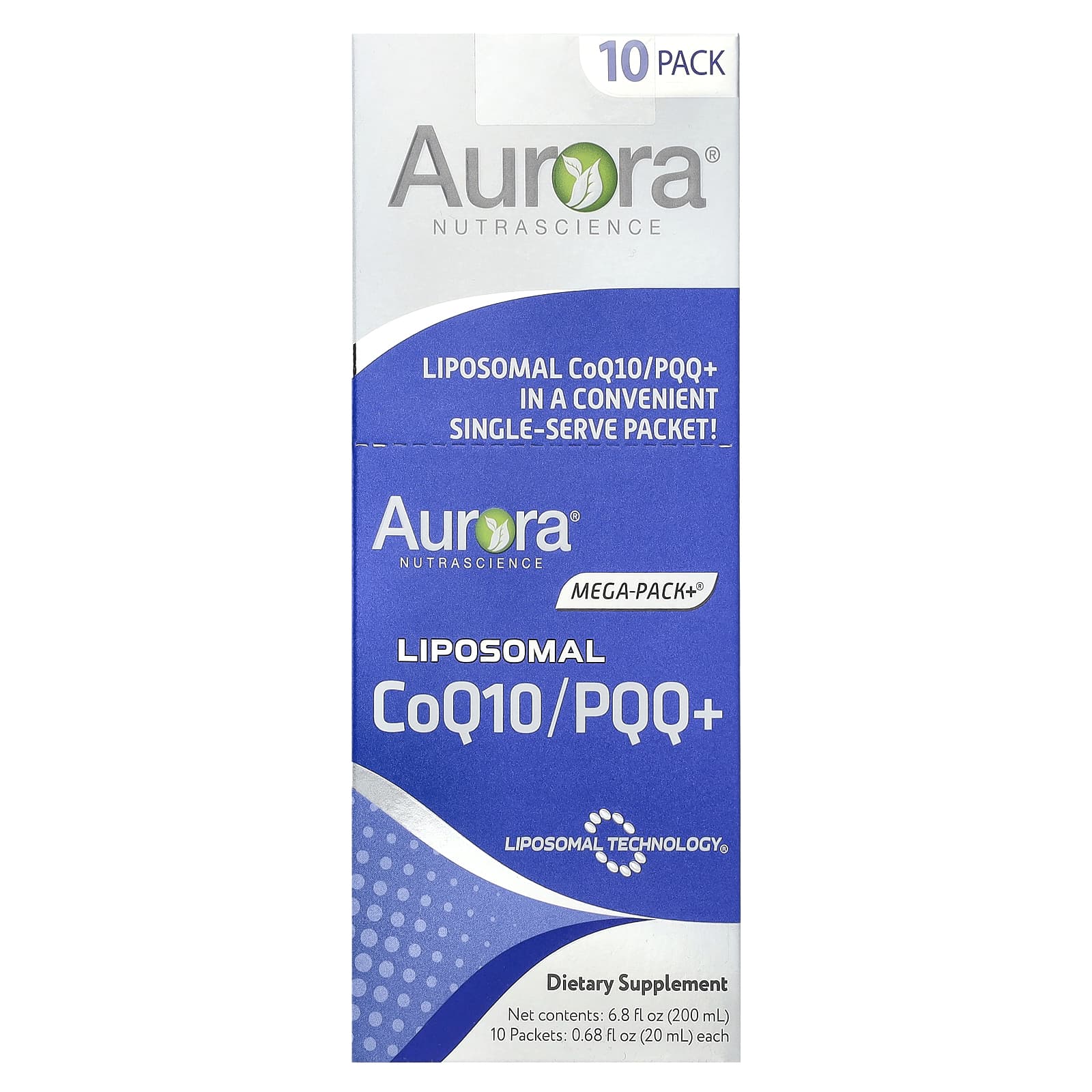 Aurora Nutrascience, Липосомальный коэнзим Q10 / PQQ +, 10 пакетиков по 20 мл (0,68 жидк. Унции)