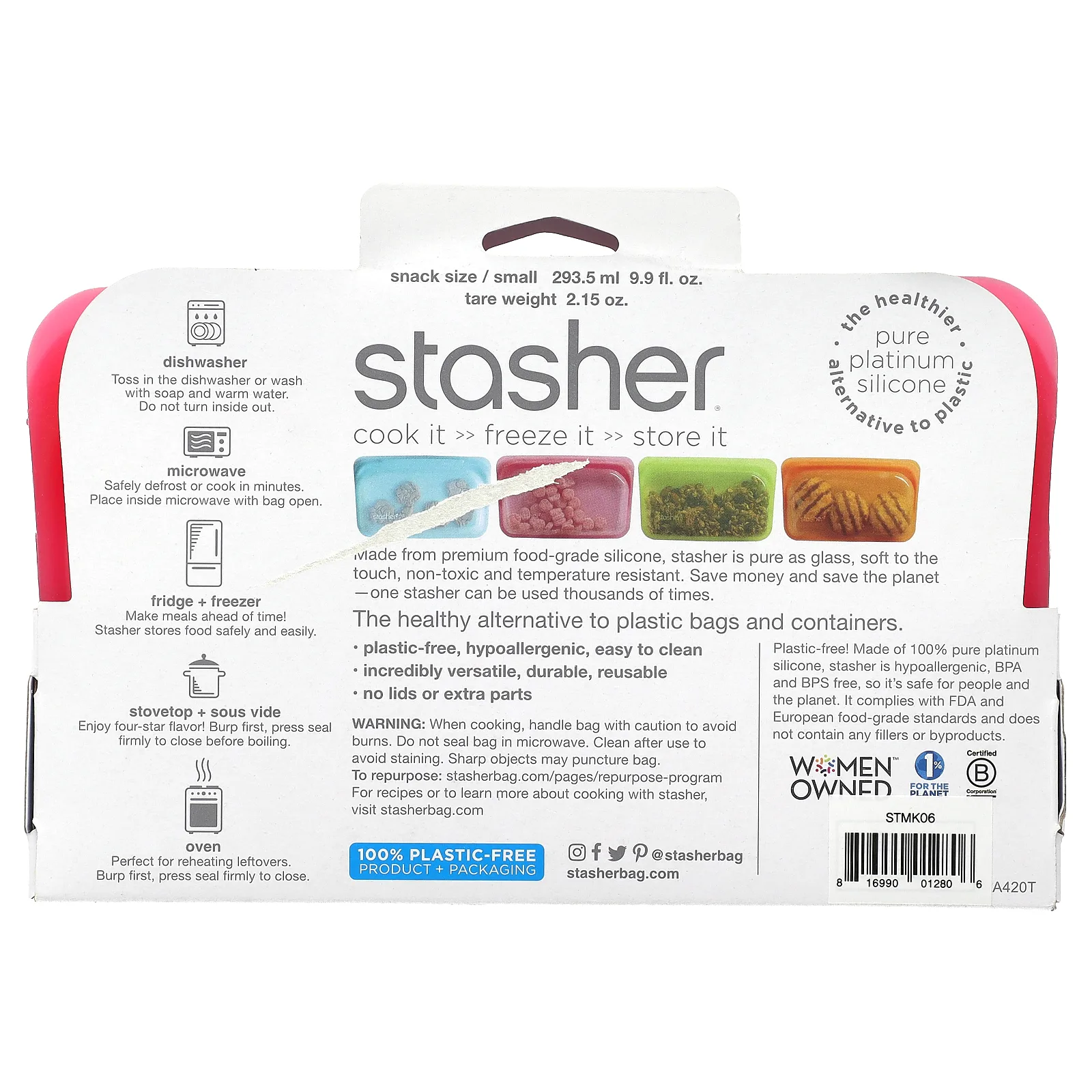 Stasher, Многоразовый силиконовый контейнер, для снеков, 293,5 мл (9,9 жидк. унции)