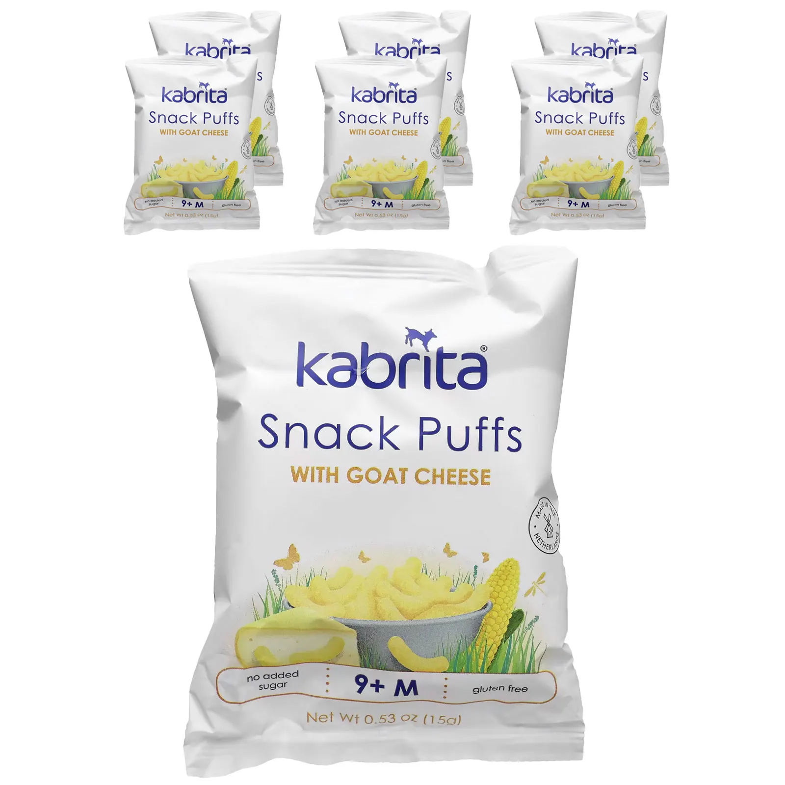 Kabrita, Слоеные закуски, 9+ M, с козьим сыром, 6 пакетиков по 15 г (0,53 унции)