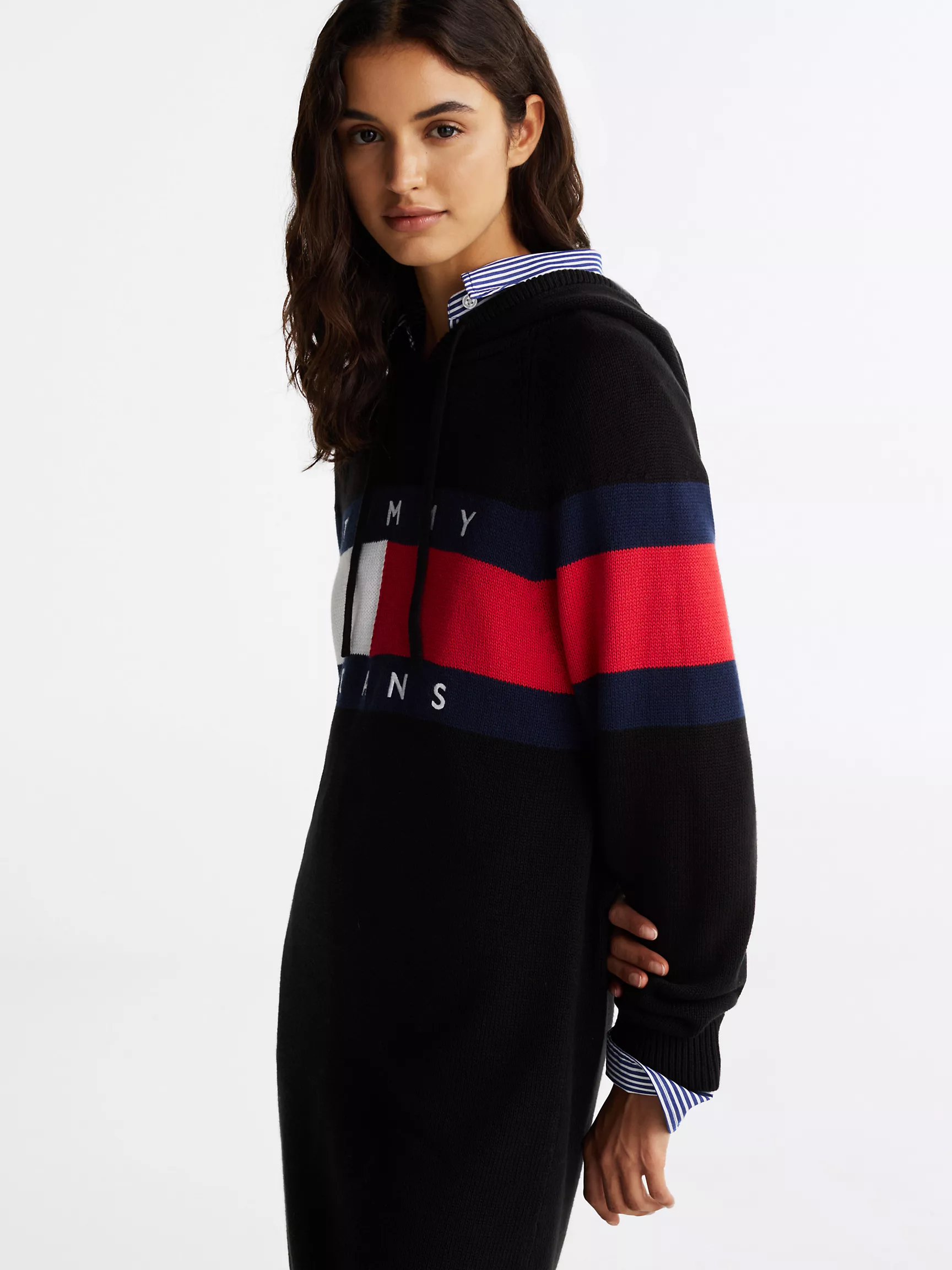 Женское платье Tommy Hilfiger, Мини-платье-свитер с капюшоном и флагом