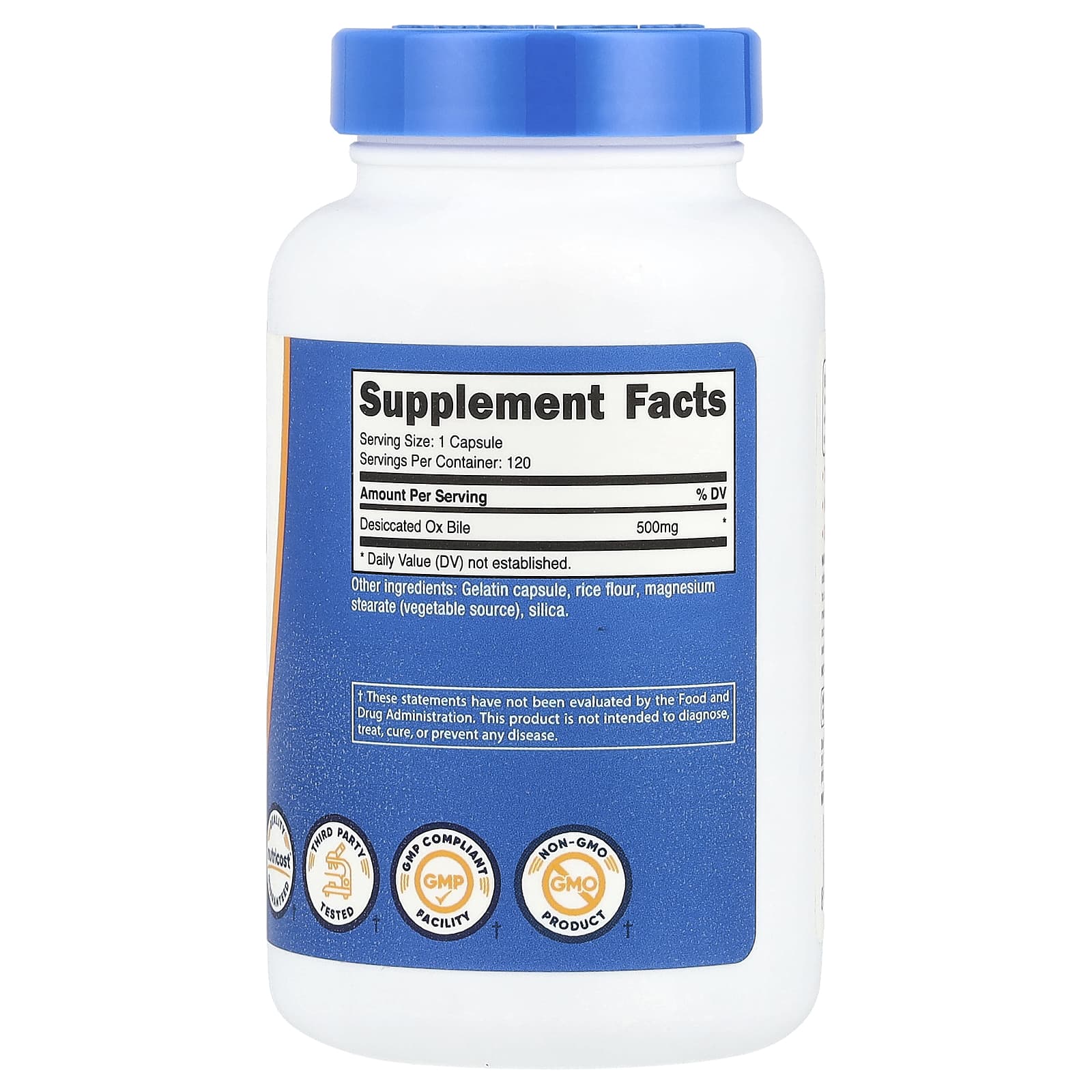 Nutricost, Бычья желчь, 500 мг, 120 капсул