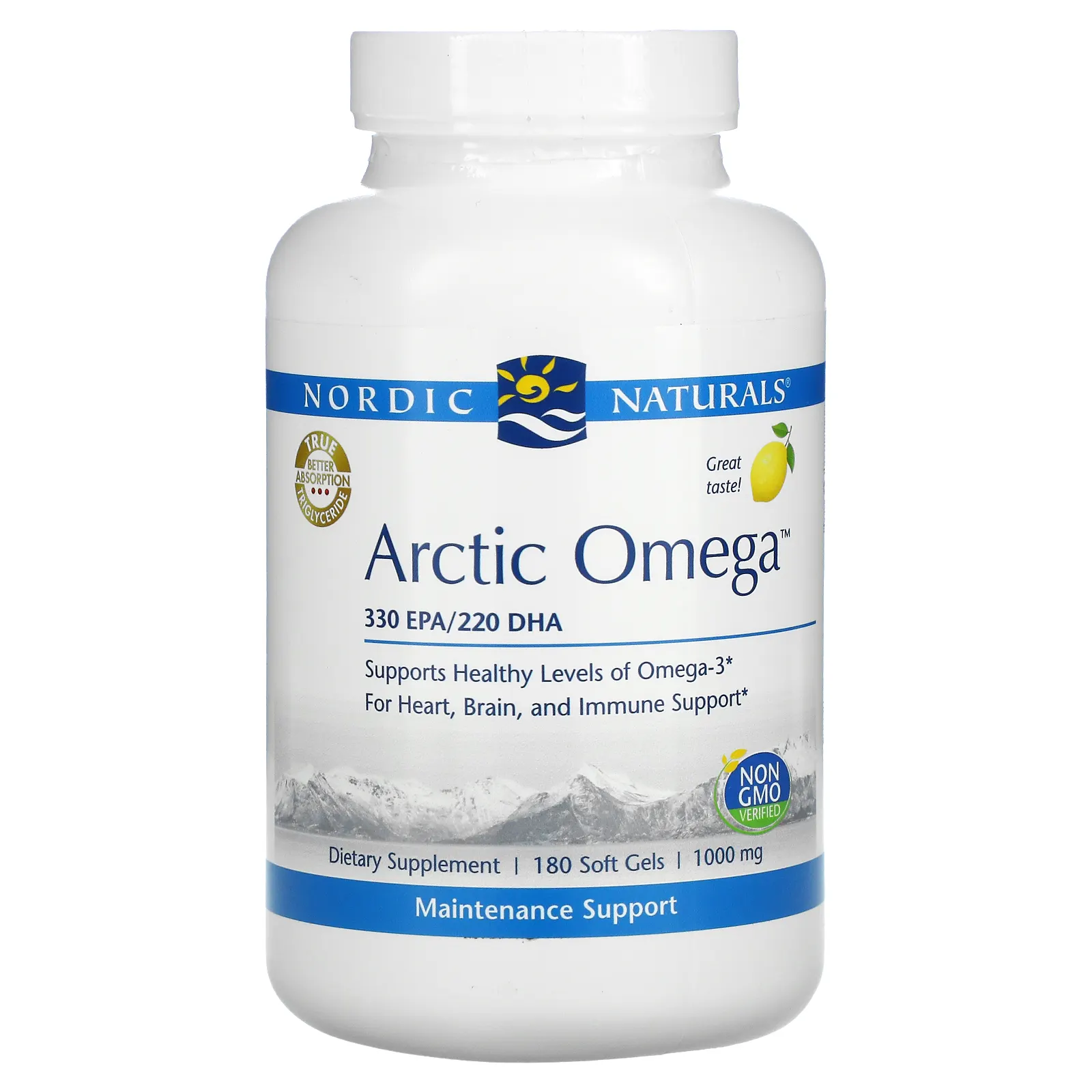 Nordic Naturals, Arctic Omega, лимон, 1000 мг, 180 мягких желатиновых капсул