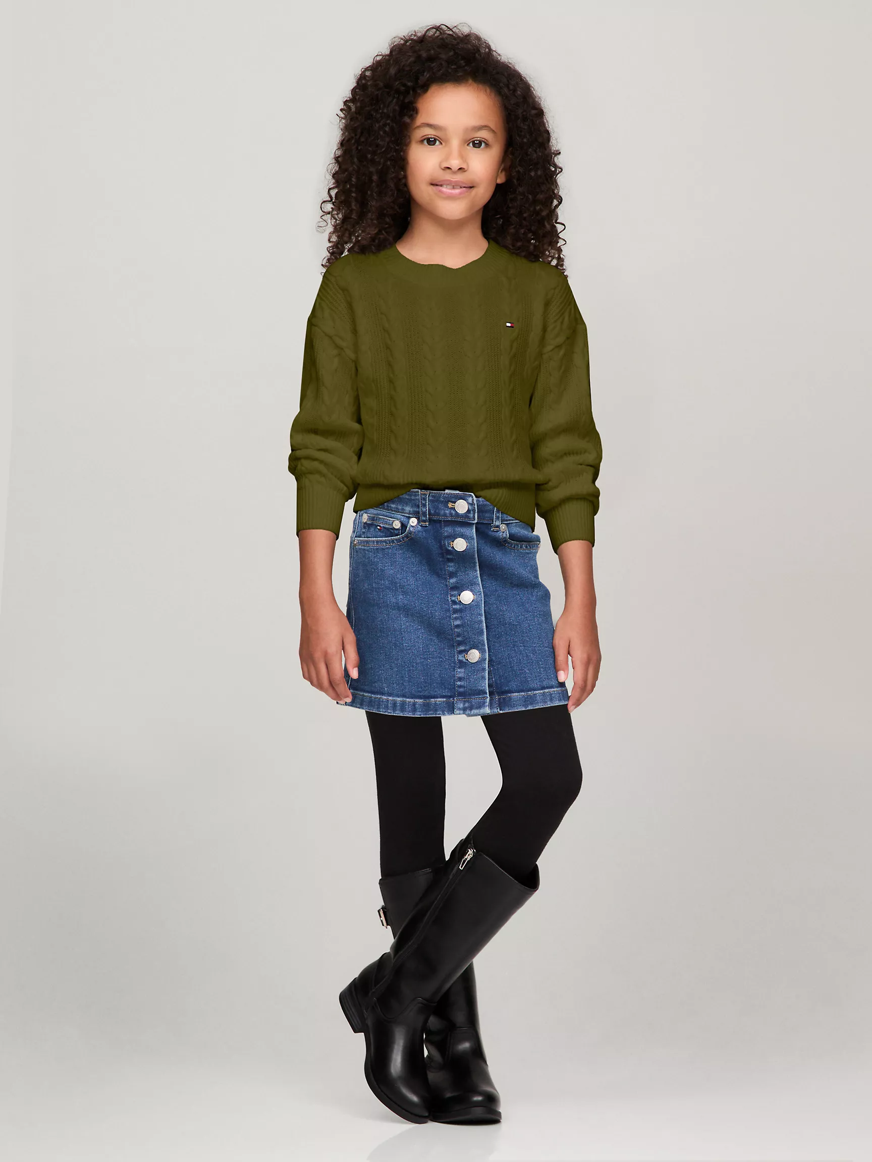 Свитер для девочки Tommy Hilfiger, Детский вязаный свитер с узором "косы" и круглым вырезом