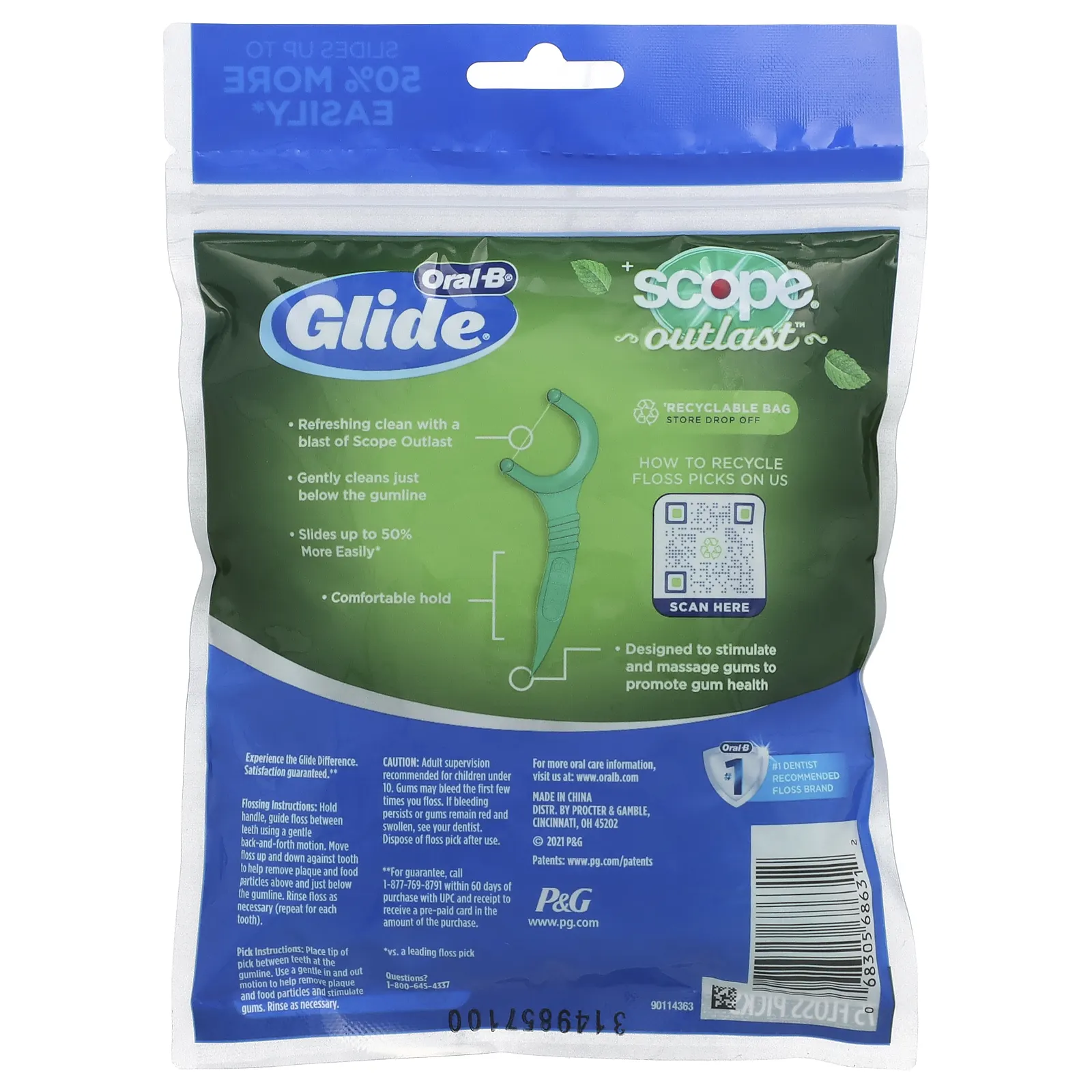 Oral-B, Scope Floss Picks, Outlast, 75 зубочисток