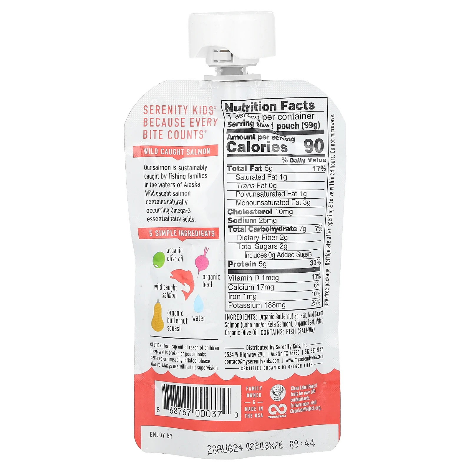 Serenity Kids, лосось с органической мускатной тыквой и свеклой, от 6 месяцев, 99 г (3,5 унции)