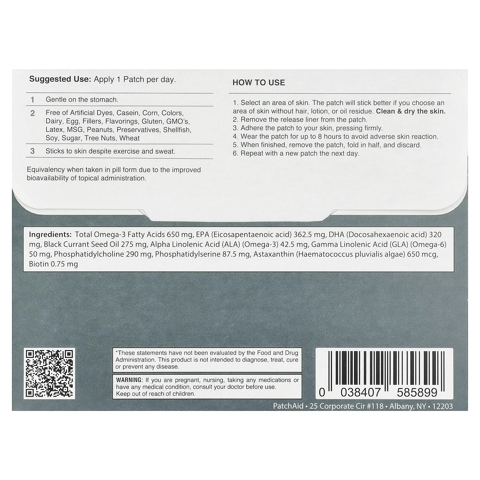 PatchAid, детский патч для поддержки мозга с омега-3, 30 патчей