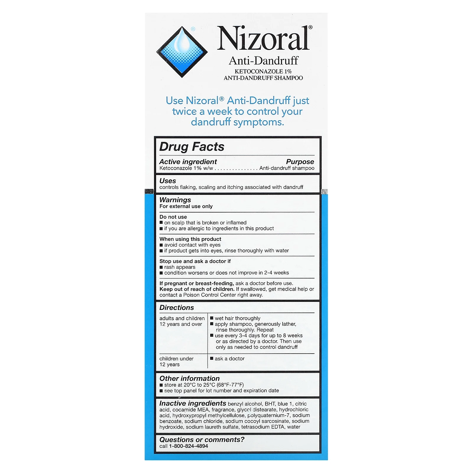 Nizoral, Шампунь против перхоти, Clean Fresh, 200 мл (7 жидк. Унций)