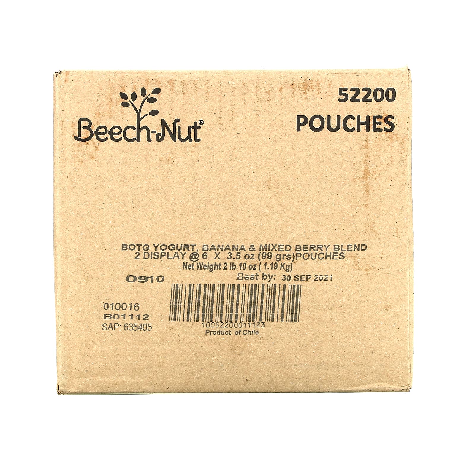 Beech-Nut, завтрак, для детей от 12 месяцев, йогурт с бананом и ягодами, 12 паучей по 99 г (3,5 унции)